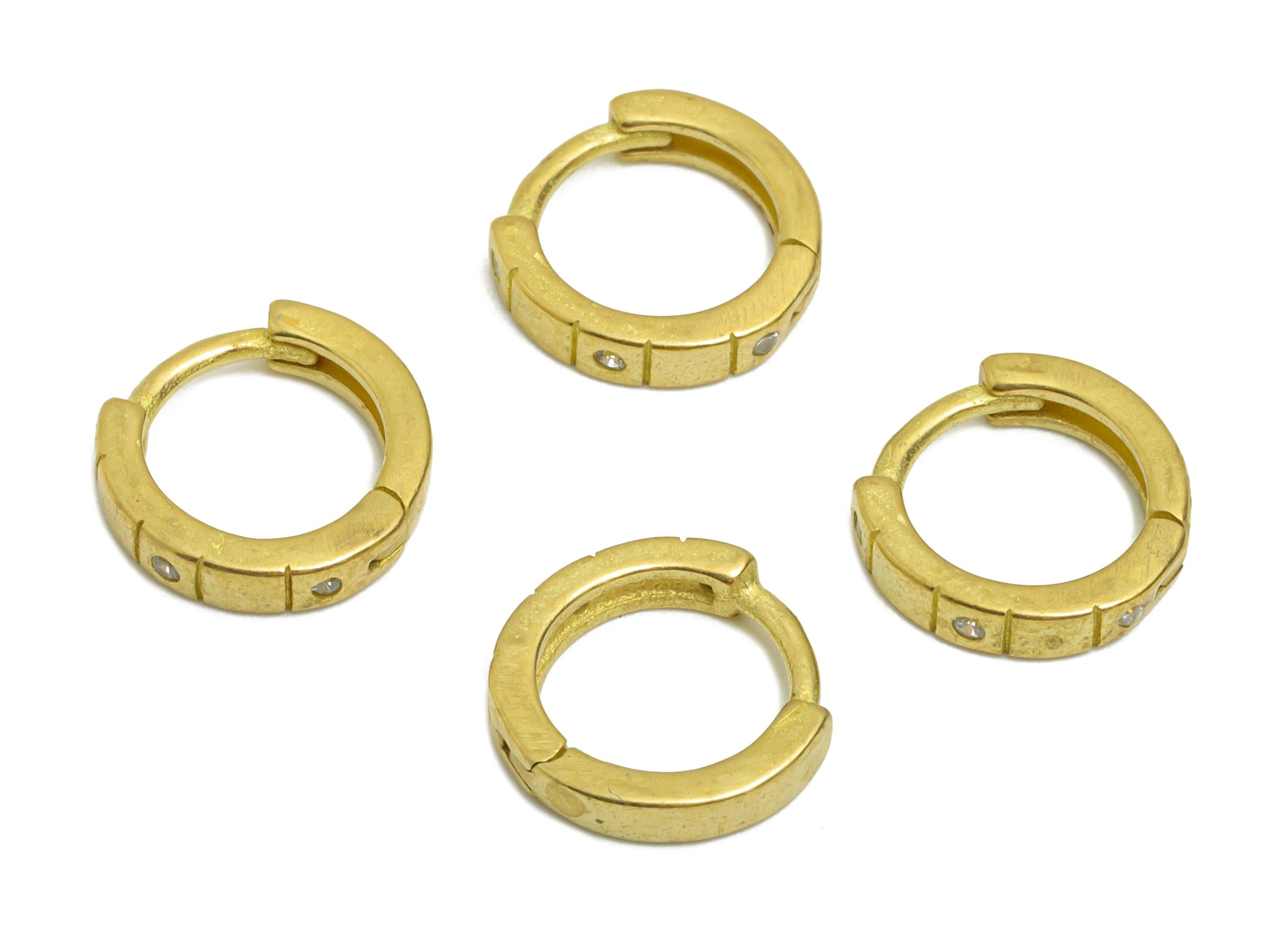 Brass CZ Round Huggie Hoop Earring - Mini Raw Brass Zircon Earring - Simple Huggie Hoop Clasp - Earring Finding - 9.37x9.2x2mm - PP11270 - DOMEDBAZAAR