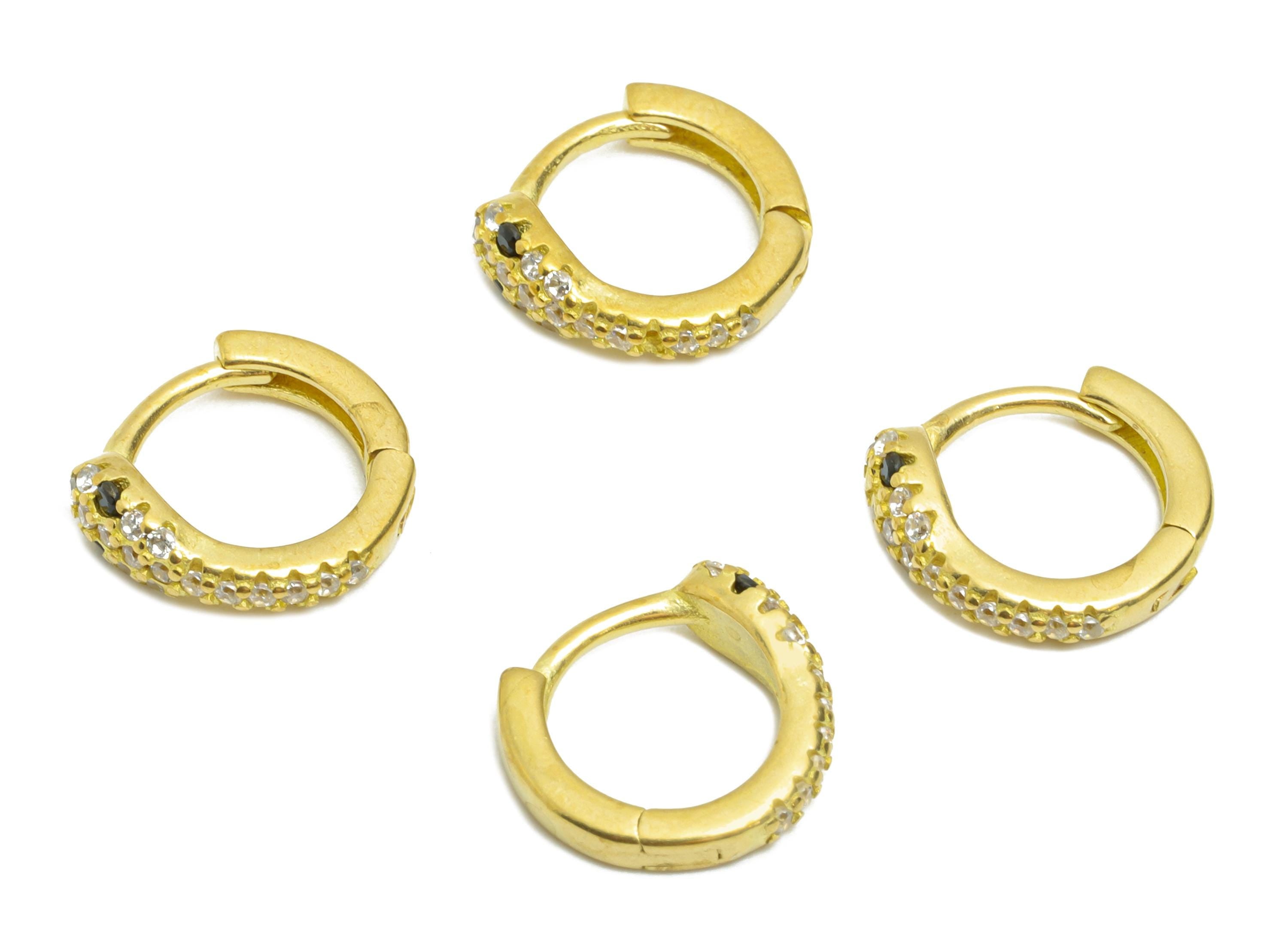 Brass CZ Huggie Hoop Earring - Raw Brass Snake Zircon Earring - Statement Huggie Hoop Clasp - Earring Finding - 10.82x10x3.37mm - PP11304 - DOMEDBAZAAR