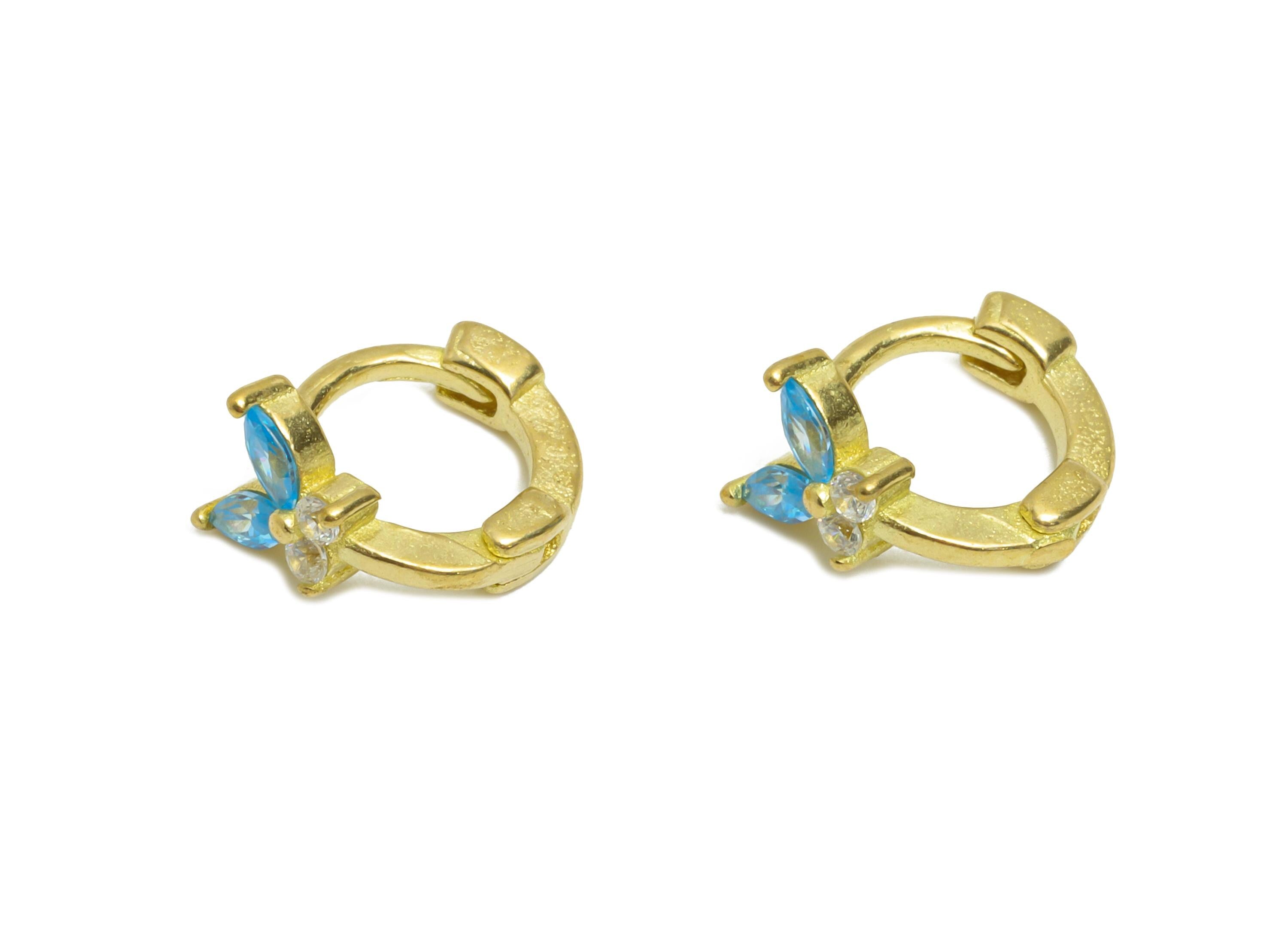 Brass CZ Huggie Hoop Earring - Tiny Raw Brass Butterfly Zircon Earring - Refined Huggie Hoop Clasp - Earring Finding - 9x3.4x5.3mm - PP11344 - DOMEDBAZAAR