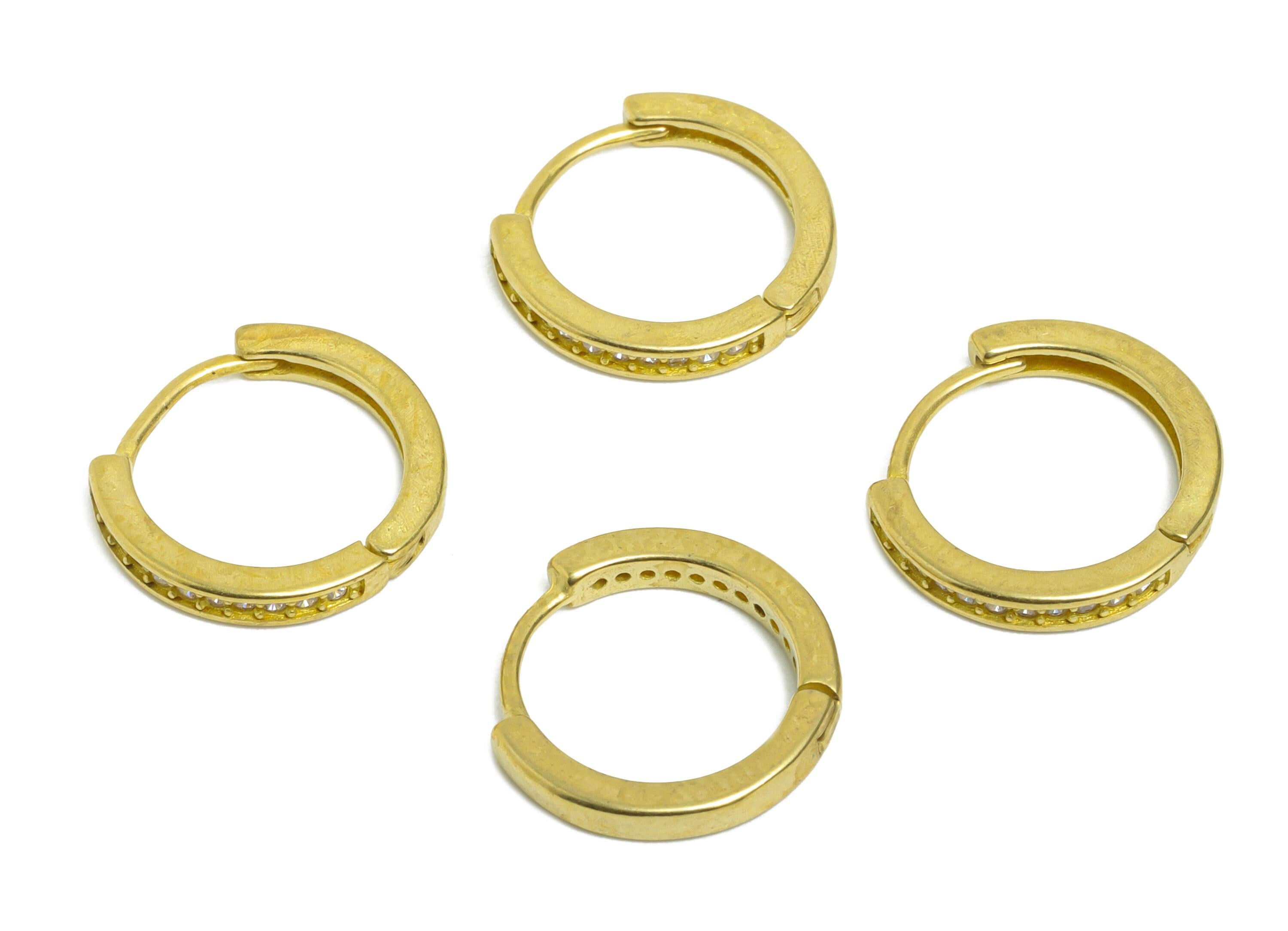 Brass CZ Round Huggie Hoop Earring - Raw Brass Zircon Earring - Sparkling Huggie Hoop Clasp - Jewelry Finding - 13.9x12.87x2.17mm - PP11357 - DOMEDBAZAAR