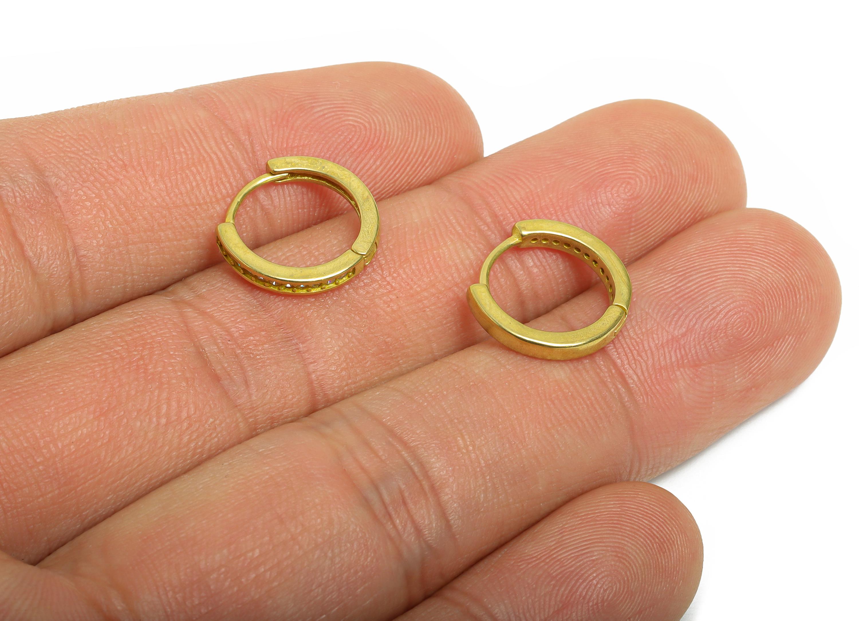 Brass CZ Round Huggie Hoop Earring - Raw Brass Zircon Earring - Sparkling Huggie Hoop Clasp - Jewelry Finding - 13.9x12.87x2.17mm - PP11357 - DOMEDBAZAAR