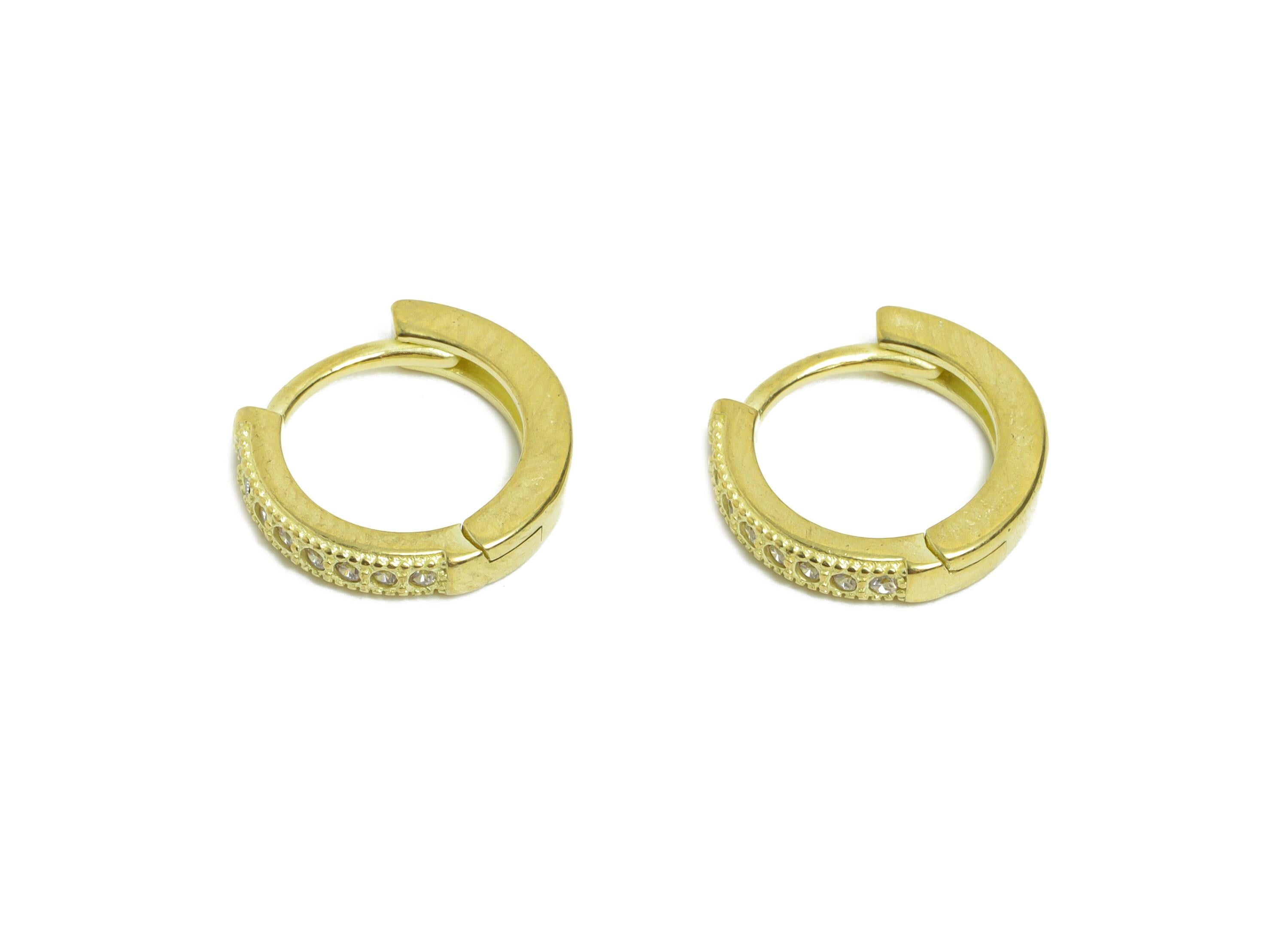 Brass CZ Round Huggie Hoop Earring - Raw Brass Zircon Earring - Sparkling Huggie Hoop Clasp - Jewelry Finding - 12.18x11.2x2.23mm - PP11333 - DOMEDBAZAAR