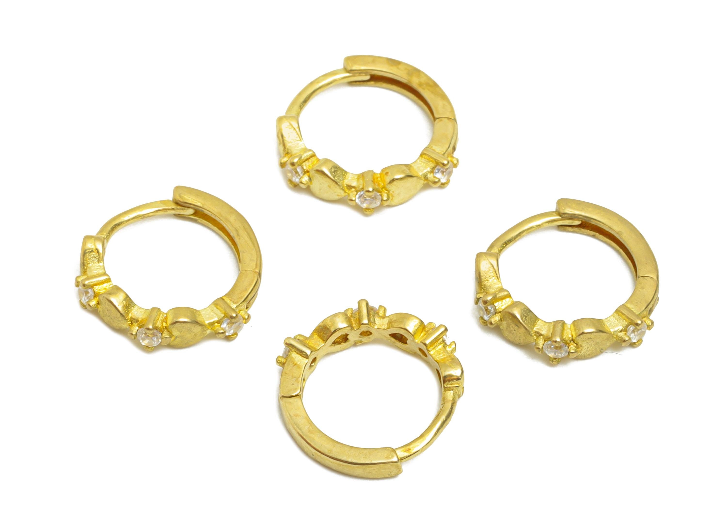 Brass CZ Heart Huggie Hoop Earring - Raw Brass Zircon Earring - Dainty Huggie Hoop Clasp - Jewelry Finding - 11.37x10.92x2mm - PP11308 - DOMEDBAZAAR