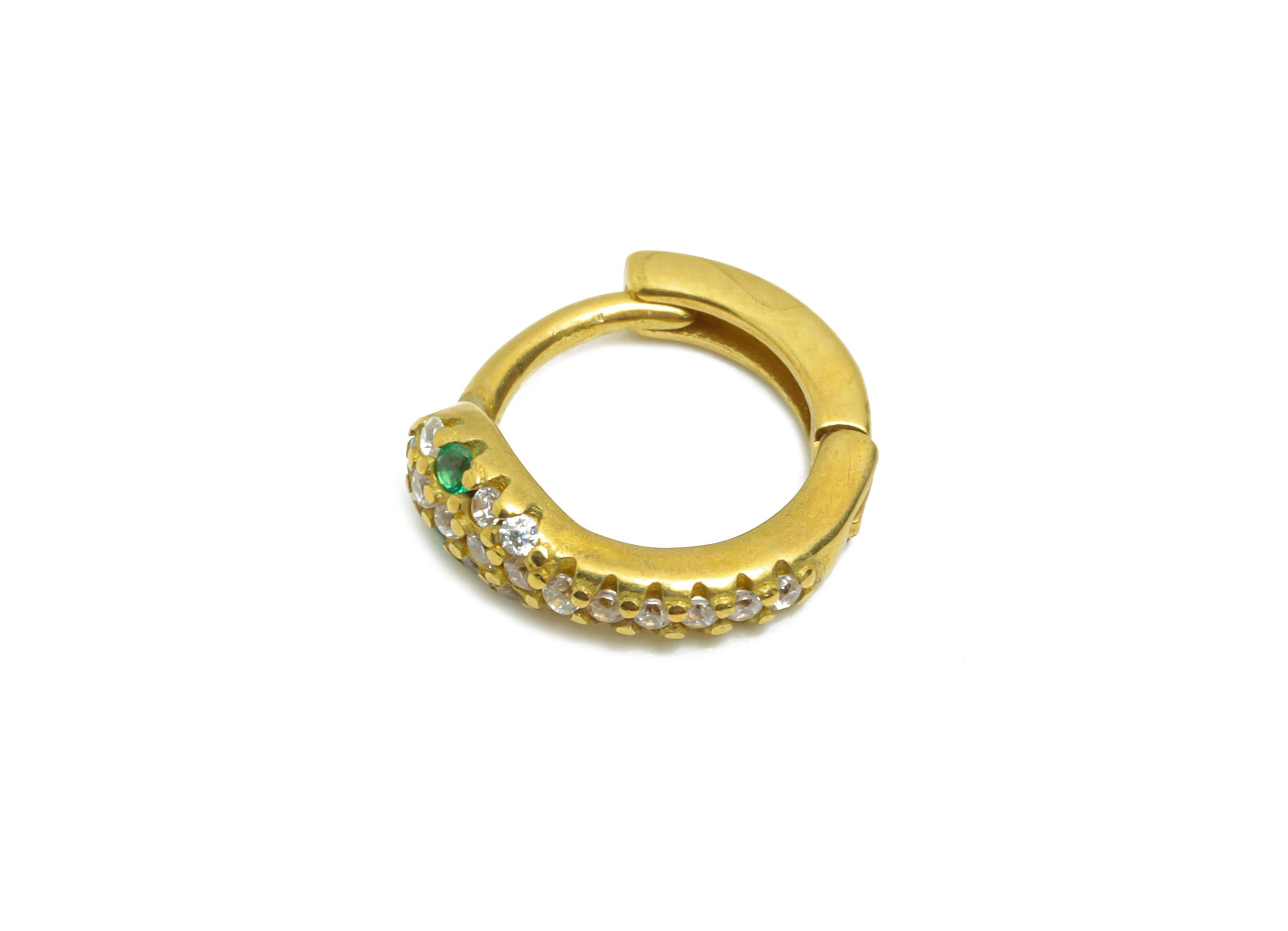Brass CZ Snake Huggie Hoop Earring - Raw Brass Green Zircon Hoop Earring - Dainty Huggie Hoop Clasp - Everyday Wear - 10x9x3mm - PP11266 - DOMEDBAZAAR