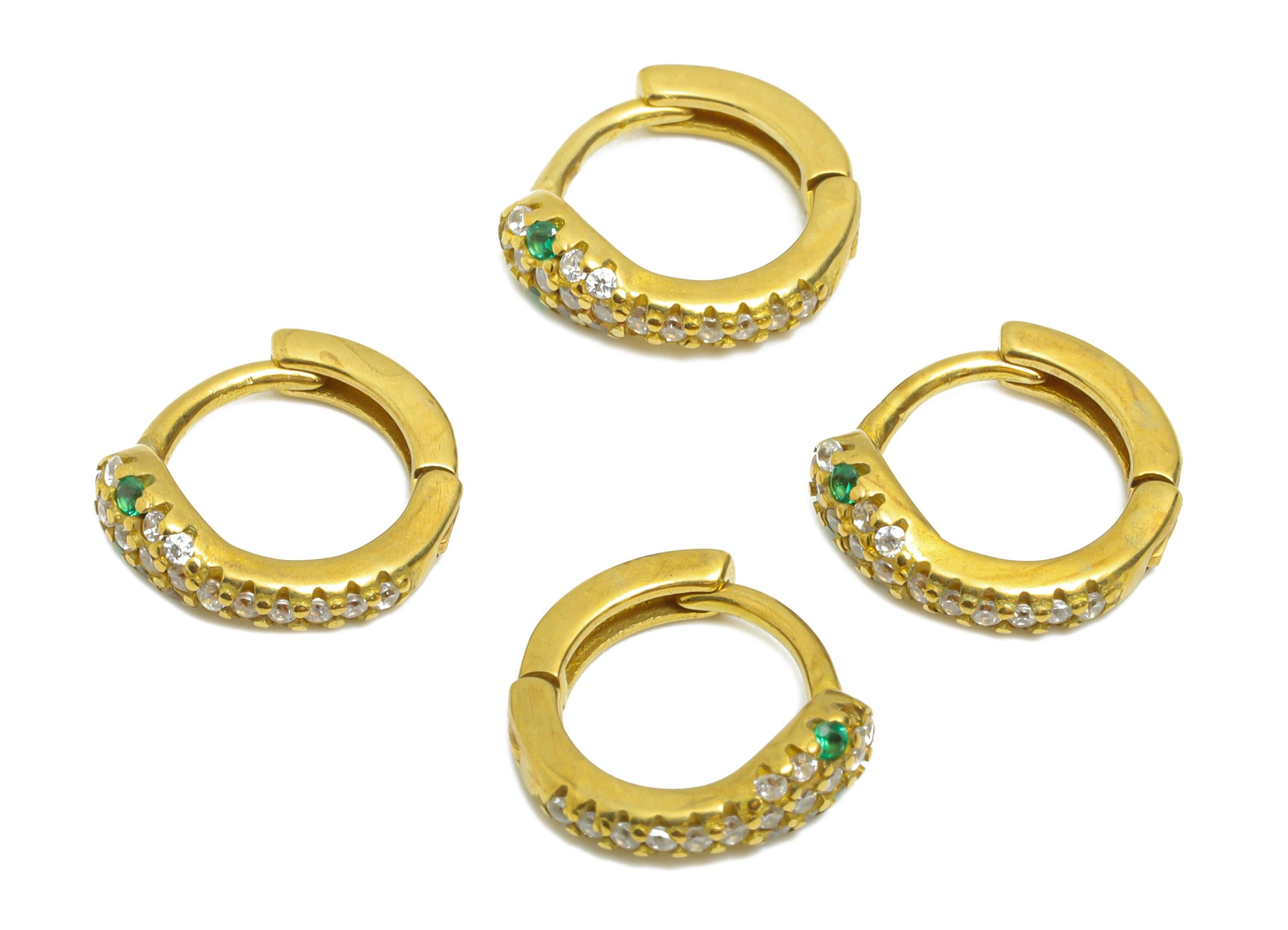 Brass CZ Snake Huggie Hoop Earring - Raw Brass Green Zircon Hoop Earring - Dainty Huggie Hoop Clasp - Everyday Wear - 10x9x3mm - PP11266 - DOMEDBAZAAR