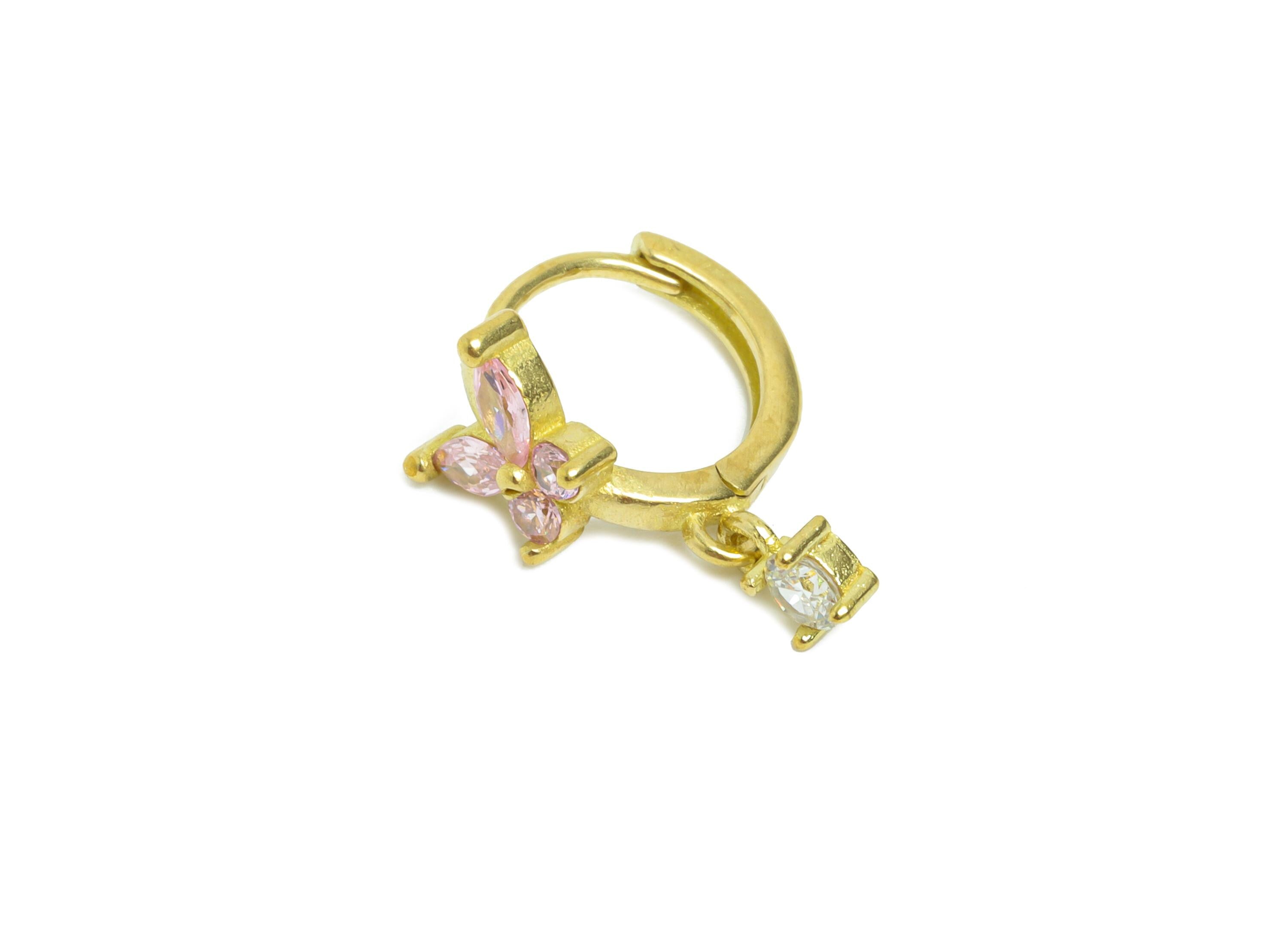 Brass CZ Dangle Huggie Hoop Earring - Raw Brass Butterfly Zircon Earring - Chic Huggie Hoop Clasp - Earring Finding - 12.7x12x7.5mm -PP11275 - DOMEDBAZAAR