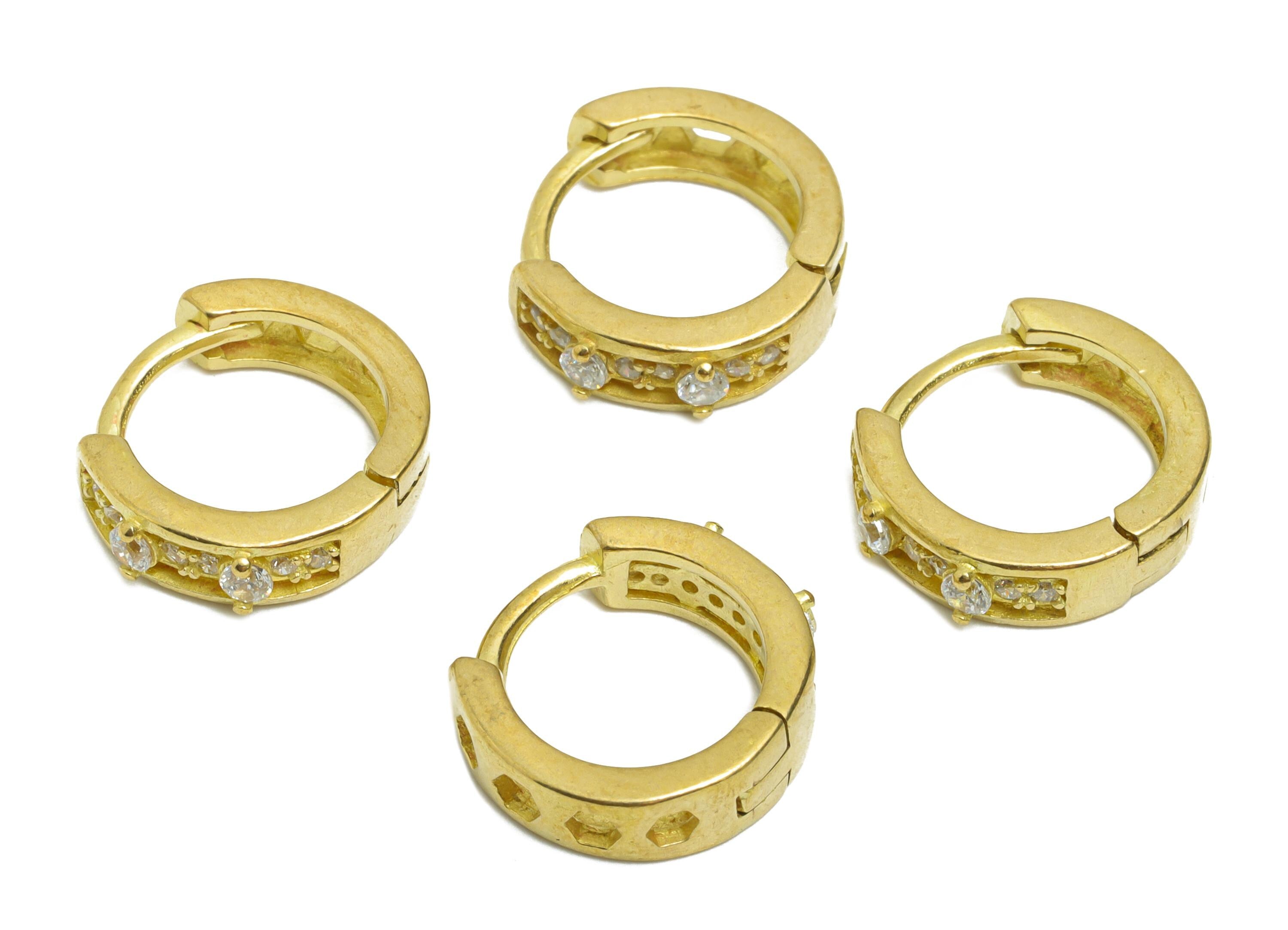 Brass CZ Circle Huggie Hoop Earring - Raw Brass Zircon Hoop Earring - Dainty Huggie Hoop Clasp - Jewelry Finding - 10.82x9.6x4.2mm - PP11314 - DOMEDBAZAAR