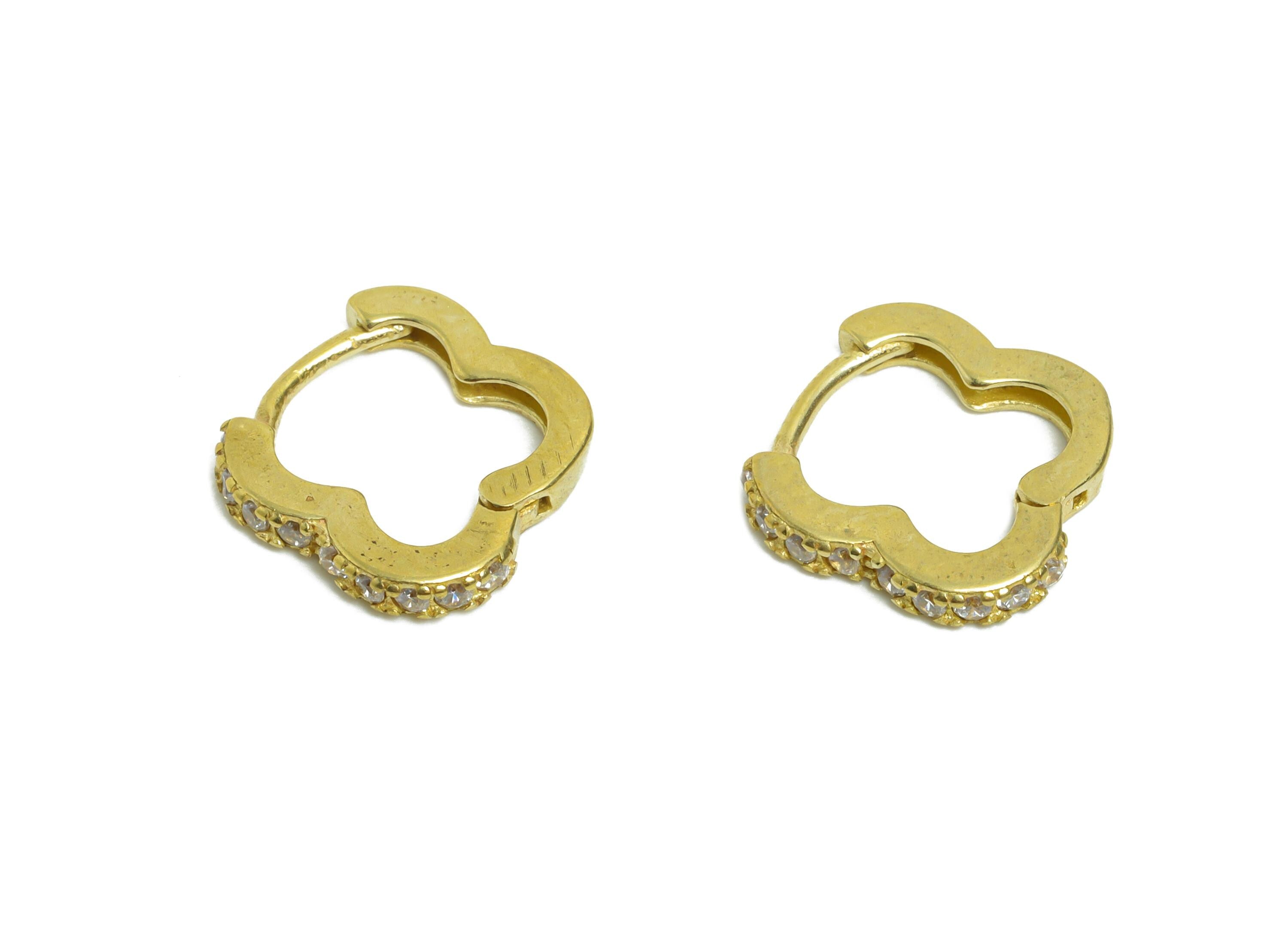 Brass CZ Flower Huggie Hoop Earrings - Raw Brass Modern Zircon Hoop Earring - Gemstone Huggie Hoop Earring - 9.63x7.68x5mm - PP11358 - DOMEDBAZAAR