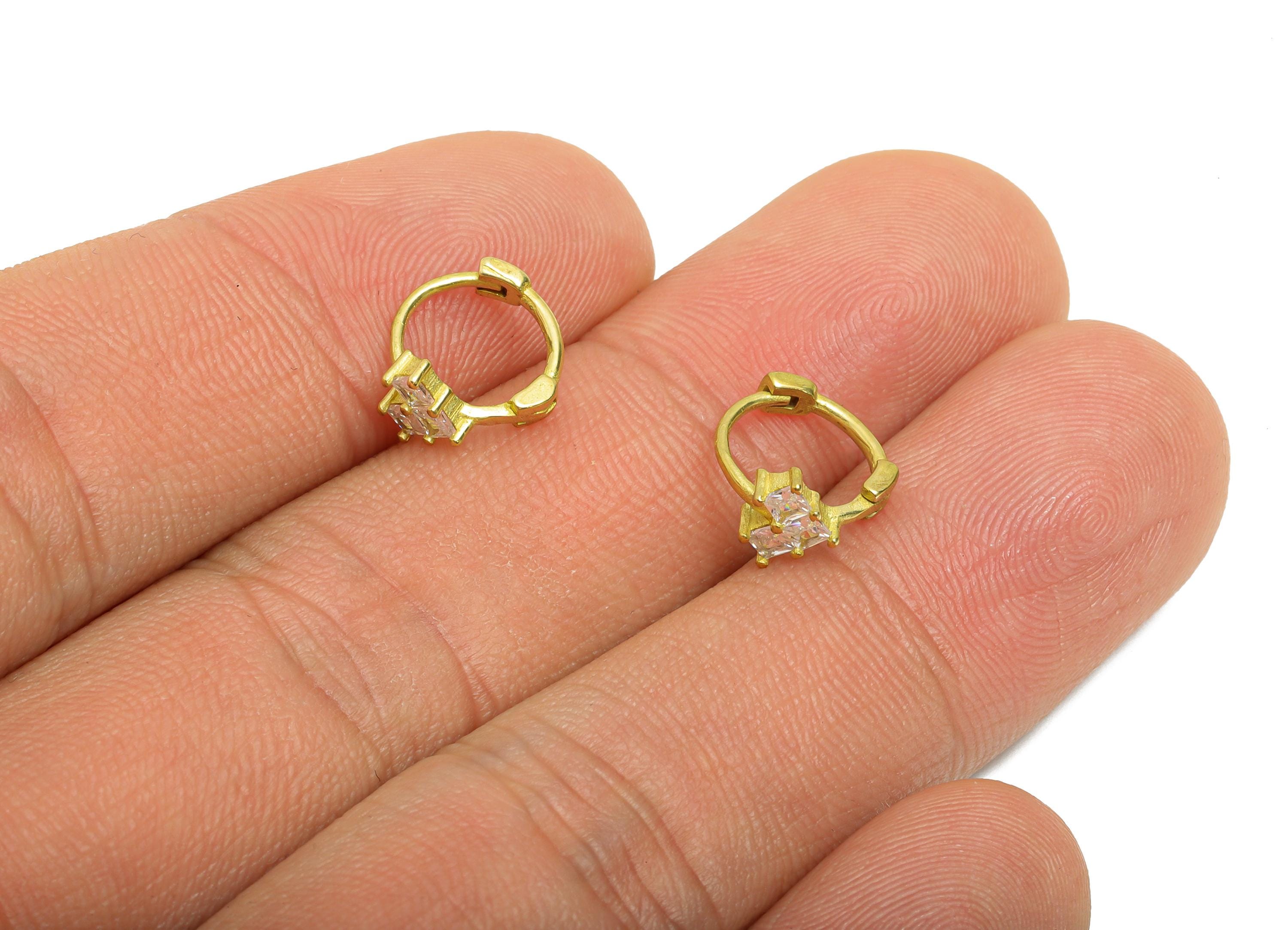 Brass CZ Huggie Hoop Earrings - Raw Brass Geometric Zircon Earrings - Everyday Dainty Brass Huggie Hoop Clasps - 11x9.75x6.67mm - PP11316