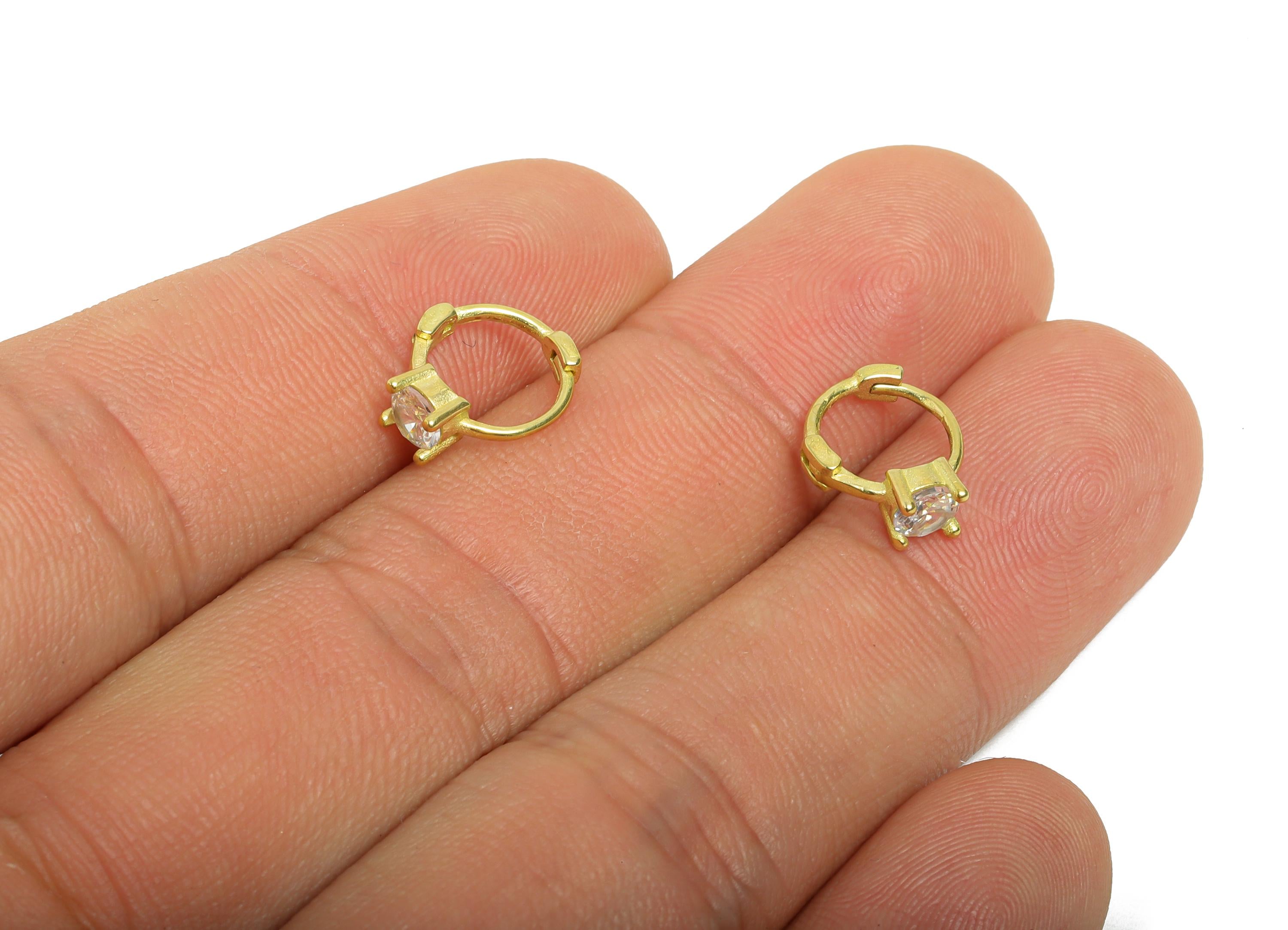 Brass CZ Huggie Hoop Earring - Raw Brass Ring Cubic Zircon Hoop Earring - Brass Huggie Hoop Clasp - Everyday Wear - 12.5x10x4.15mm- PP11307 - DOMEDBAZAAR