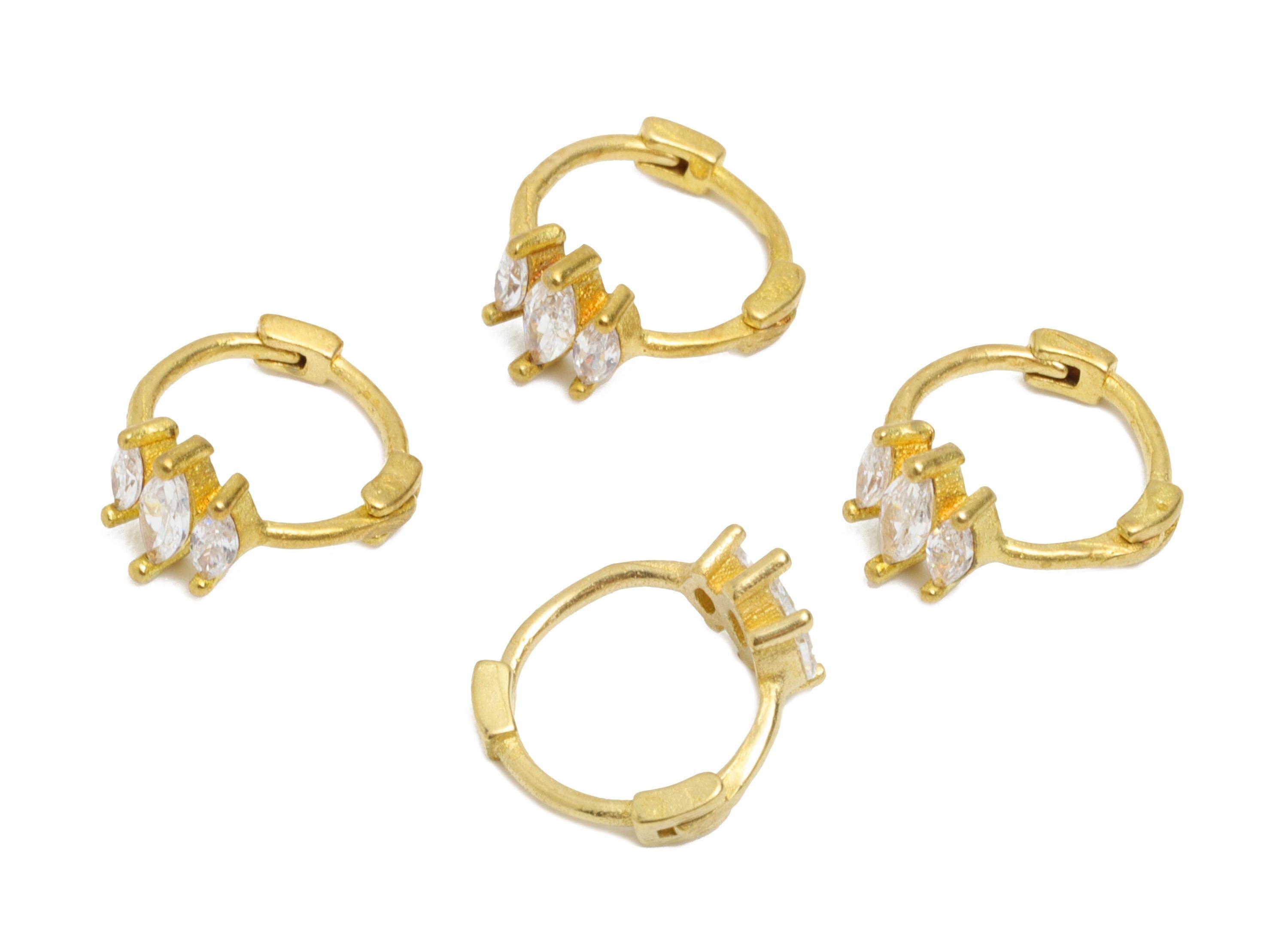 Brass CZ Huggie Hoop Earring - Mini Raw Brass Marquise Zircon Earring - Simple Huggie Hoop Clasp - Earring Finding - 10.4x9.34x5mm - PP11349 - DOMEDBAZAAR