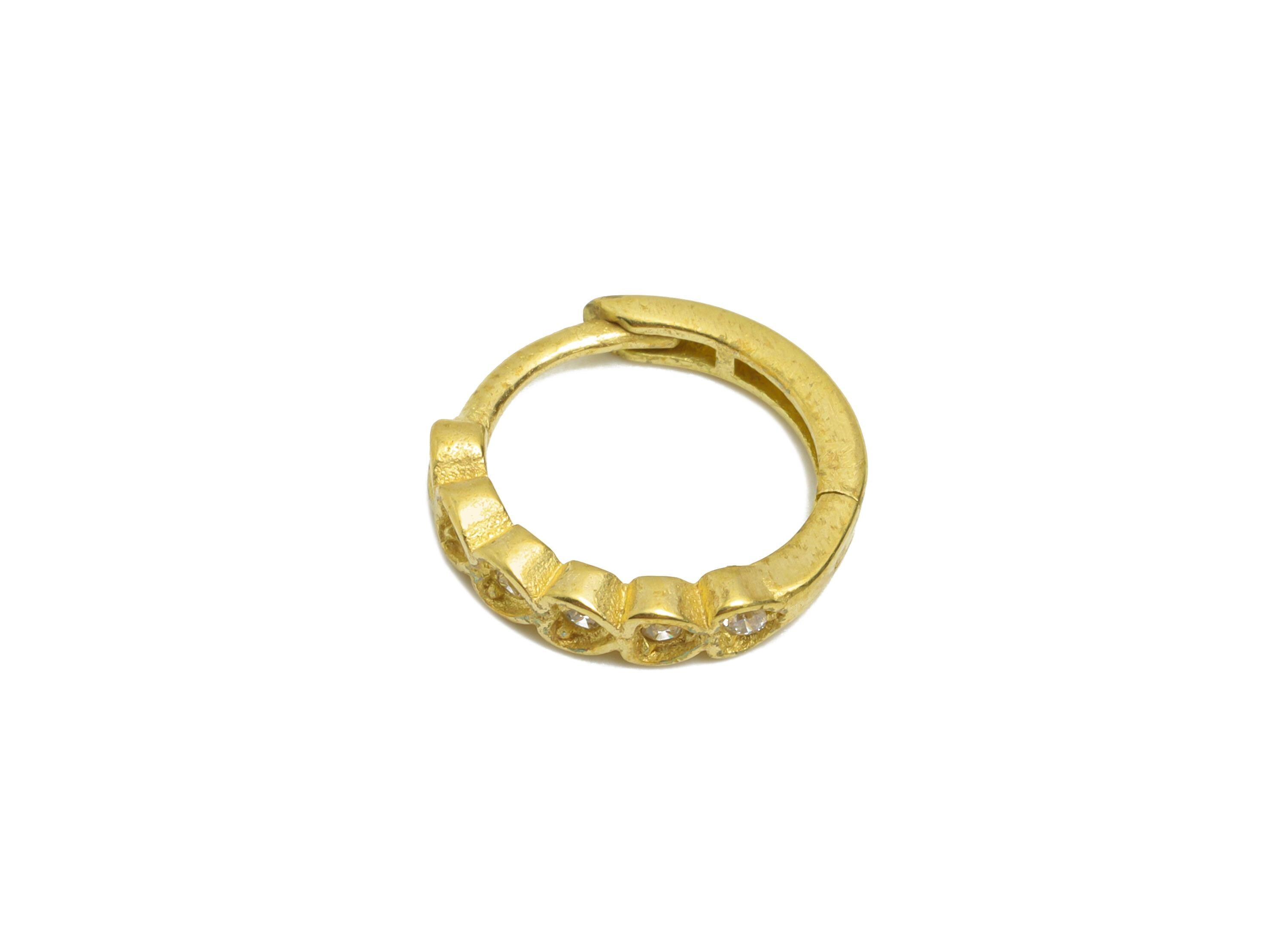 Brass CZ Huggie Hoop Earring - Raw Brass Beaded Zircon Hoop Earring - Dainty Huggie Hoop Clasp - Jewelry Finding - 11.22x10x2.35mm- PP11296 - DOMEDBAZAAR