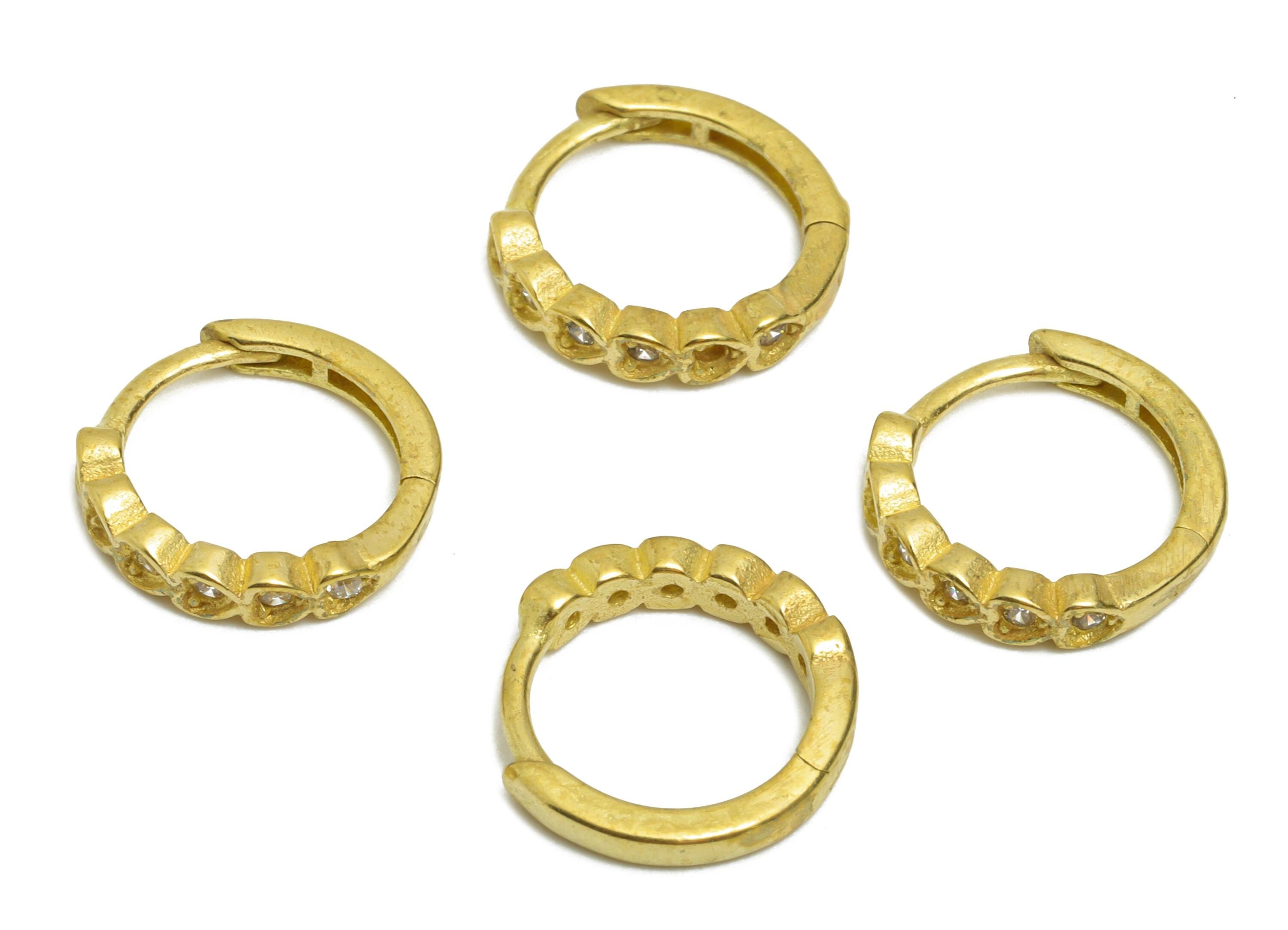 Brass CZ Huggie Hoop Earring - Raw Brass Beaded Zircon Hoop Earring - Dainty Huggie Hoop Clasp - Jewelry Finding - 11.22x10x2.35mm- PP11296 - DOMEDBAZAAR