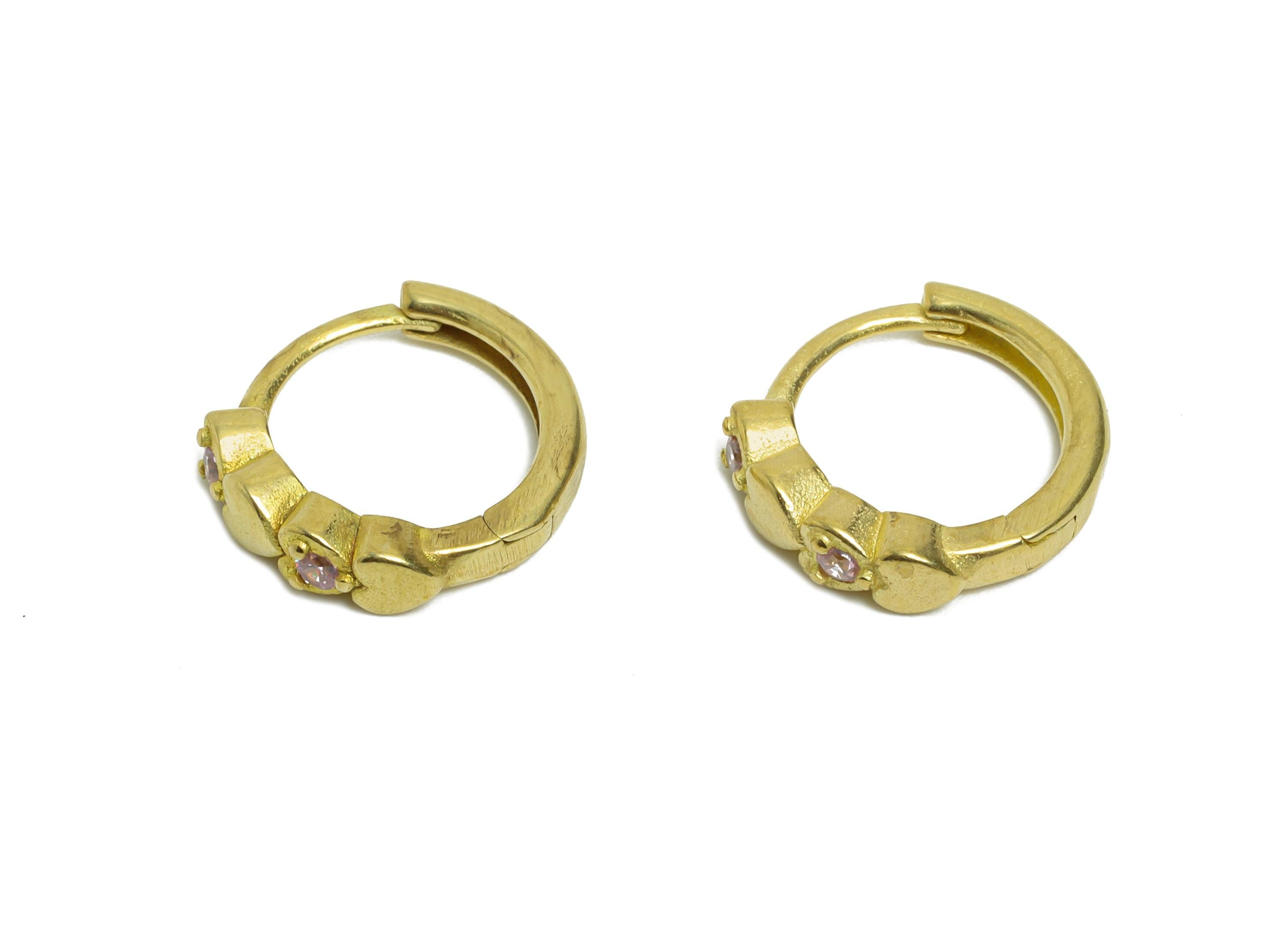 Brass CZ Heart Huggie Hoop Earring - Mini Raw Brass Heart Bead Zircon Earring - Simple Hoop Clasp - Earring Finding - 13x12x3.37mm - PP11319 - DOMEDBAZAAR