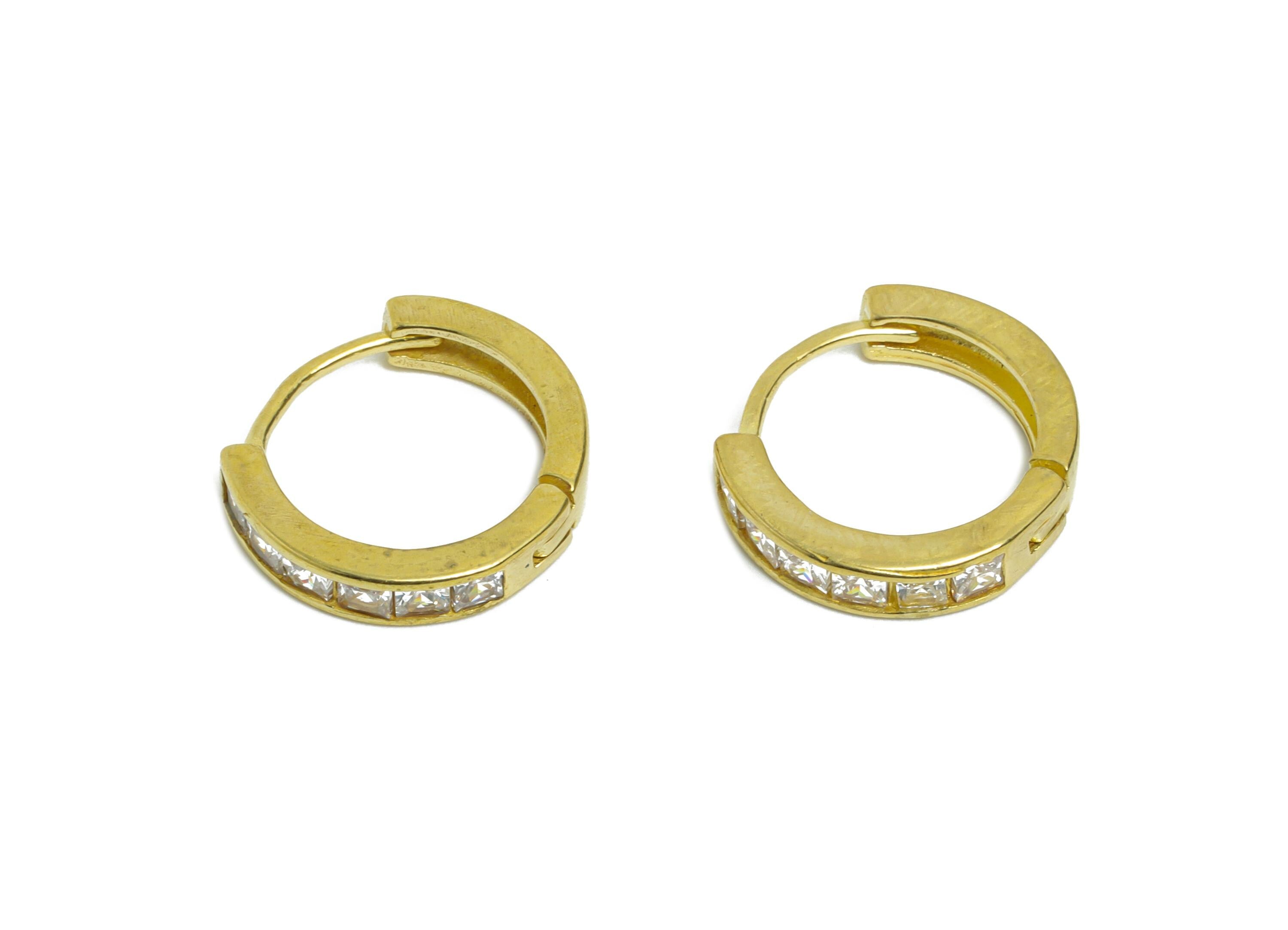 Brass CZ Huggie Hoop Earring - Raw Brass Modern Zircon Hoop Earring - Dainty Huggie Hoop Clasp - Jewelry Finding - 13.6x12x2.93mm- PP11291 - DOMEDBAZAAR