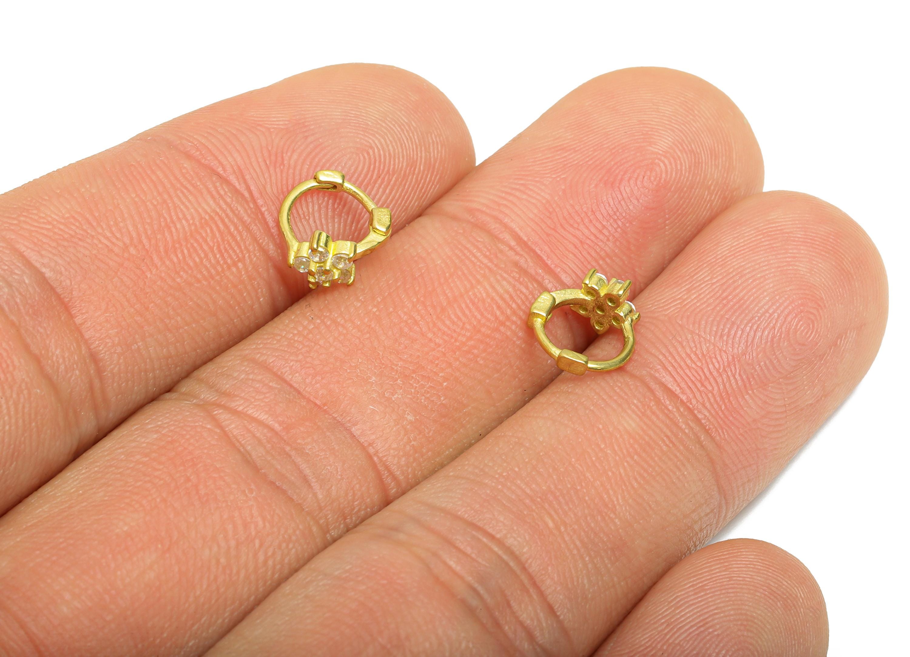 Brass CZ Floral Huggie Hoop Earring - Raw Brass Flower Zircon Earring - Refined Huggie Hoop Clasp - Everyday Wear - 9.62x8x5.16mm - PP11262 - DOMEDBAZAAR