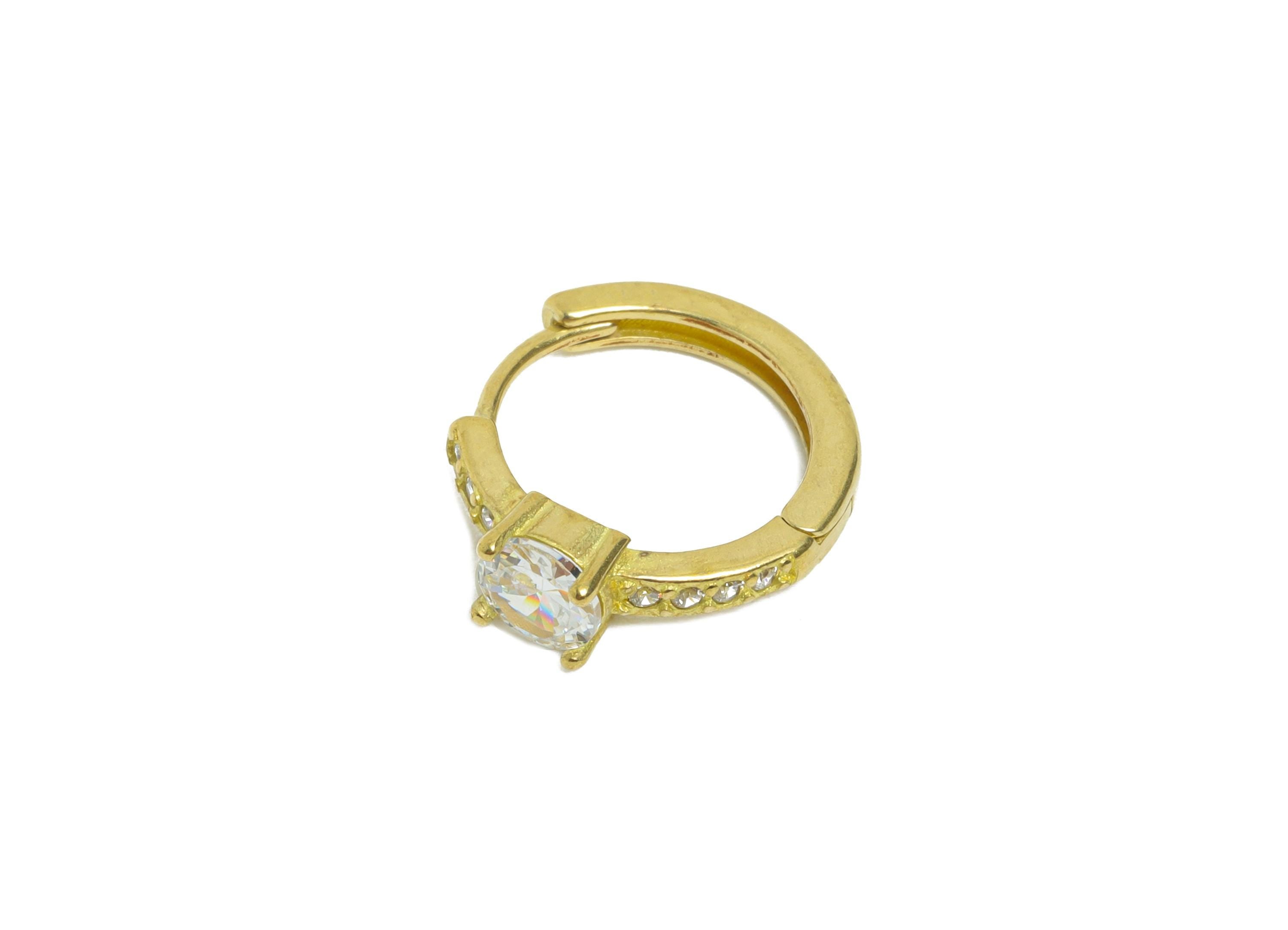 Brass CZ Huggie Hoop Earring - Raw Brass Ring Cubic Zircon Hoop Earring - Brass Huggie Hoop Clasp - Everyday Wear - 15.4x13.71x4mm - PP11297 - DOMEDBAZAAR