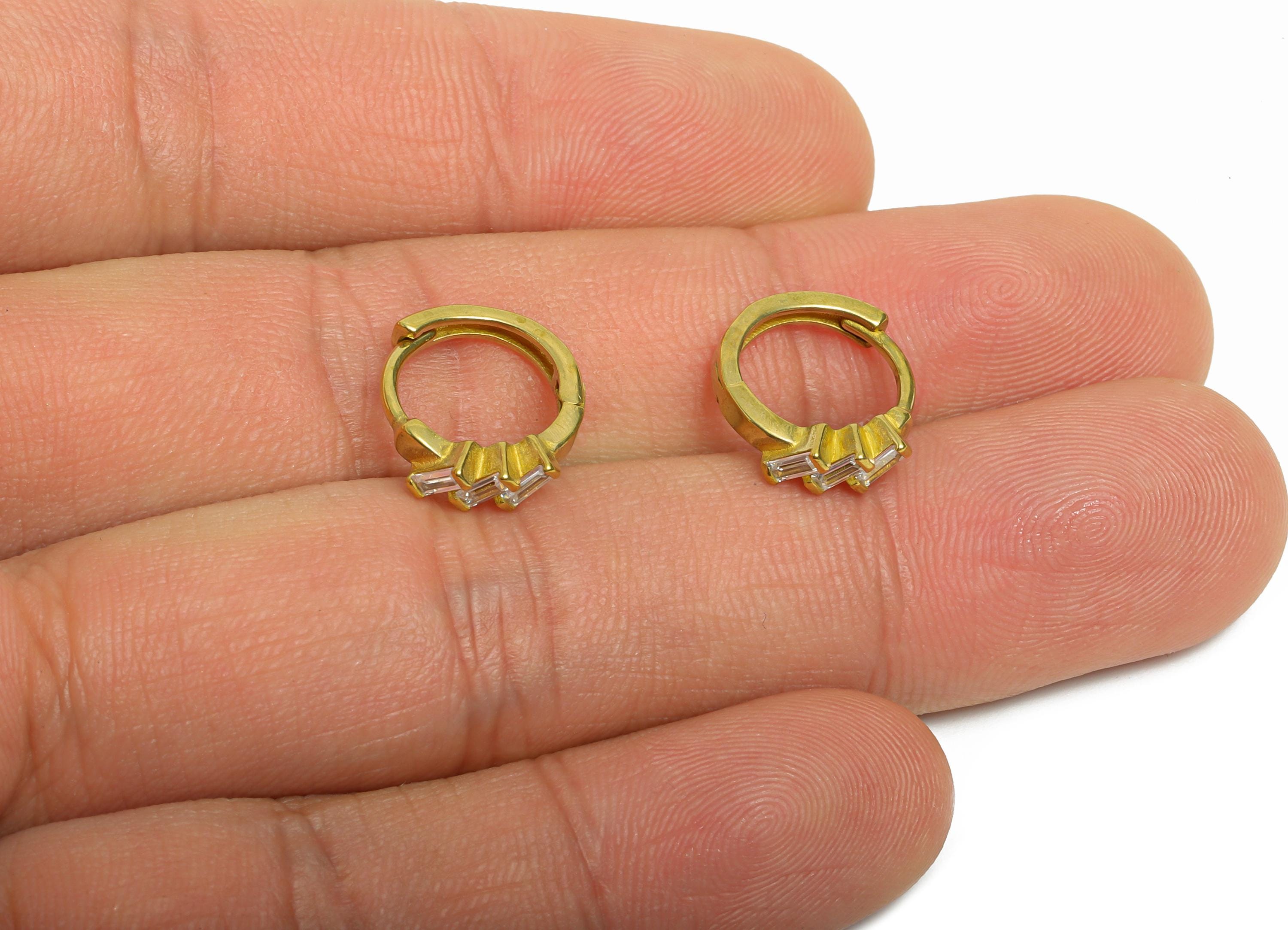Brass CZ Huggie Hoop Earrings - Raw Brass Geometric Zircon Earrings - Classic Huggie Hoop Clasps - Everyday Wear - 13.71x12x3mm - PP11269 - DOMEDBAZAAR