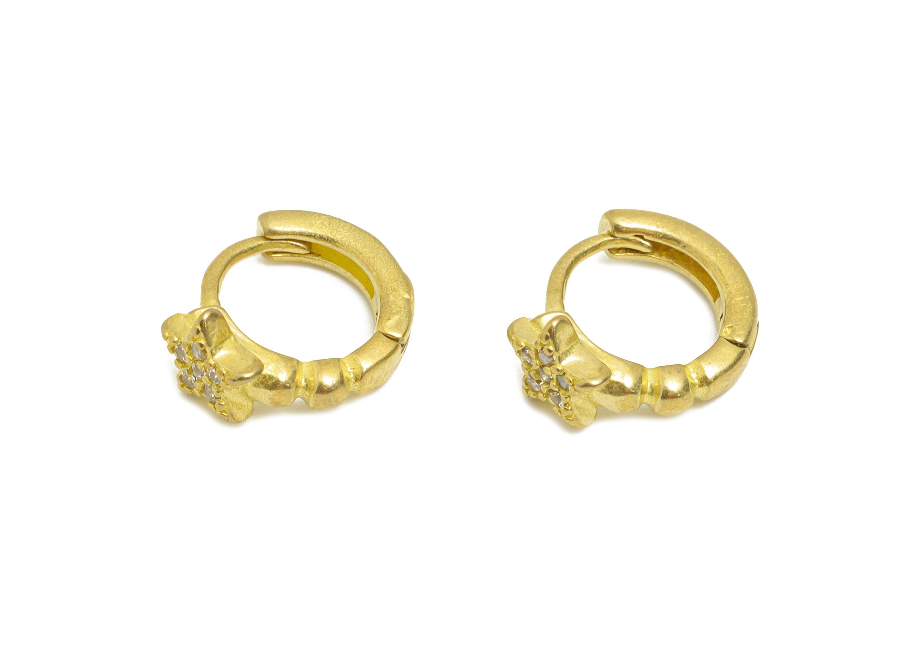 Brass CZ Star Huggie Hoop Earrings - Raw Brass Dainty Cubic Zircon Earrings - Classic Huggie Hoop - Everyday Wear - 10x9x5mm - PP11278 - DOMEDBAZAAR