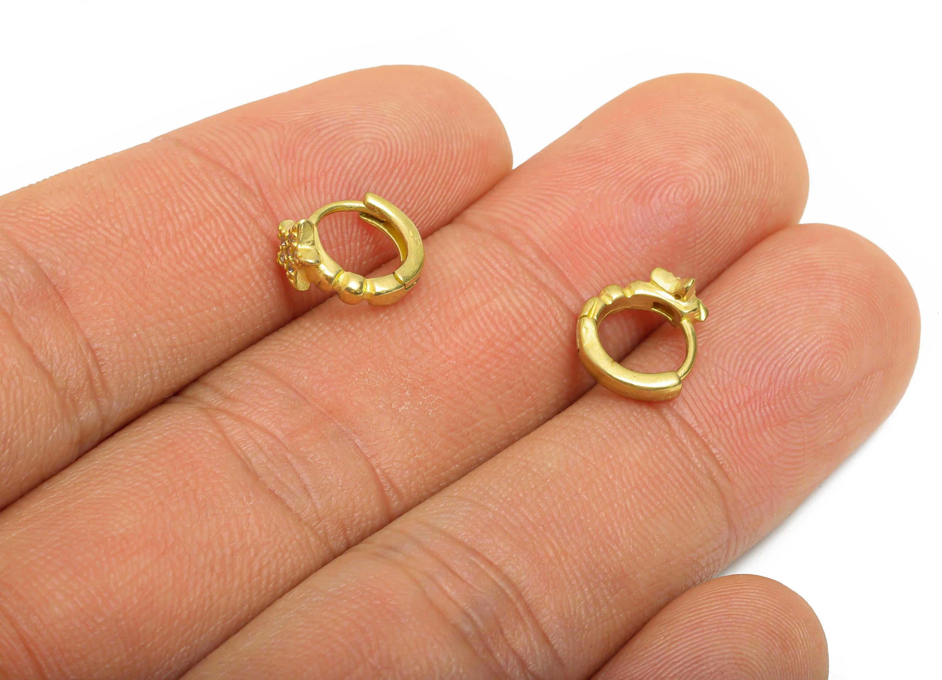 Brass CZ Star Huggie Hoop Earrings - Raw Brass Dainty Cubic Zircon Earrings - Classic Huggie Hoop - Everyday Wear - 10x9x5mm - PP11278 - DOMEDBAZAAR