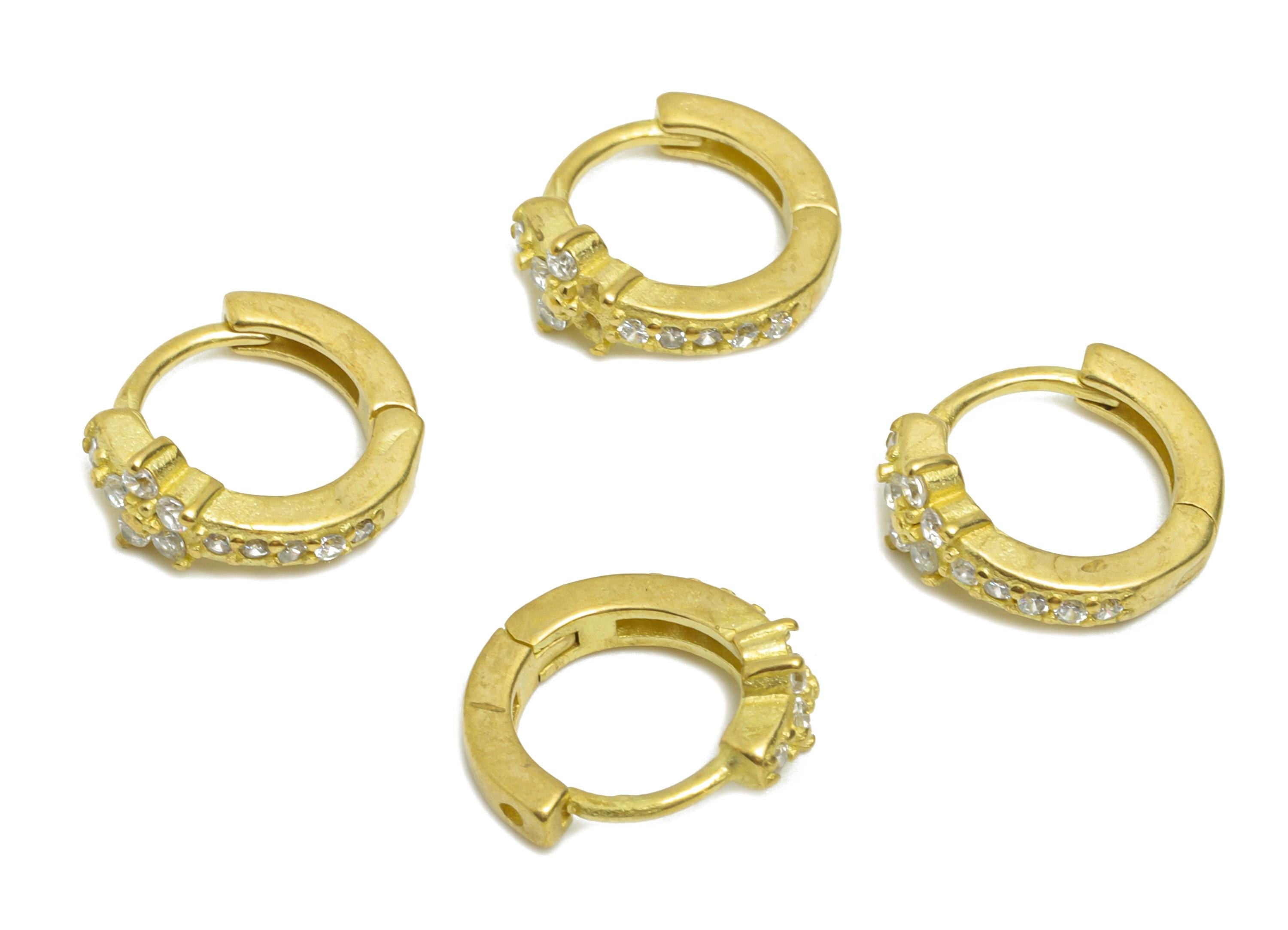 Brass CZ Floral Huggie Hoop Earring - Mini Raw Brass Flower Zircon Earring - Huggie Hoop Clasp - Everyday Wear - 10.48x9.43x4mm - PP11282 - DOMEDBAZAAR