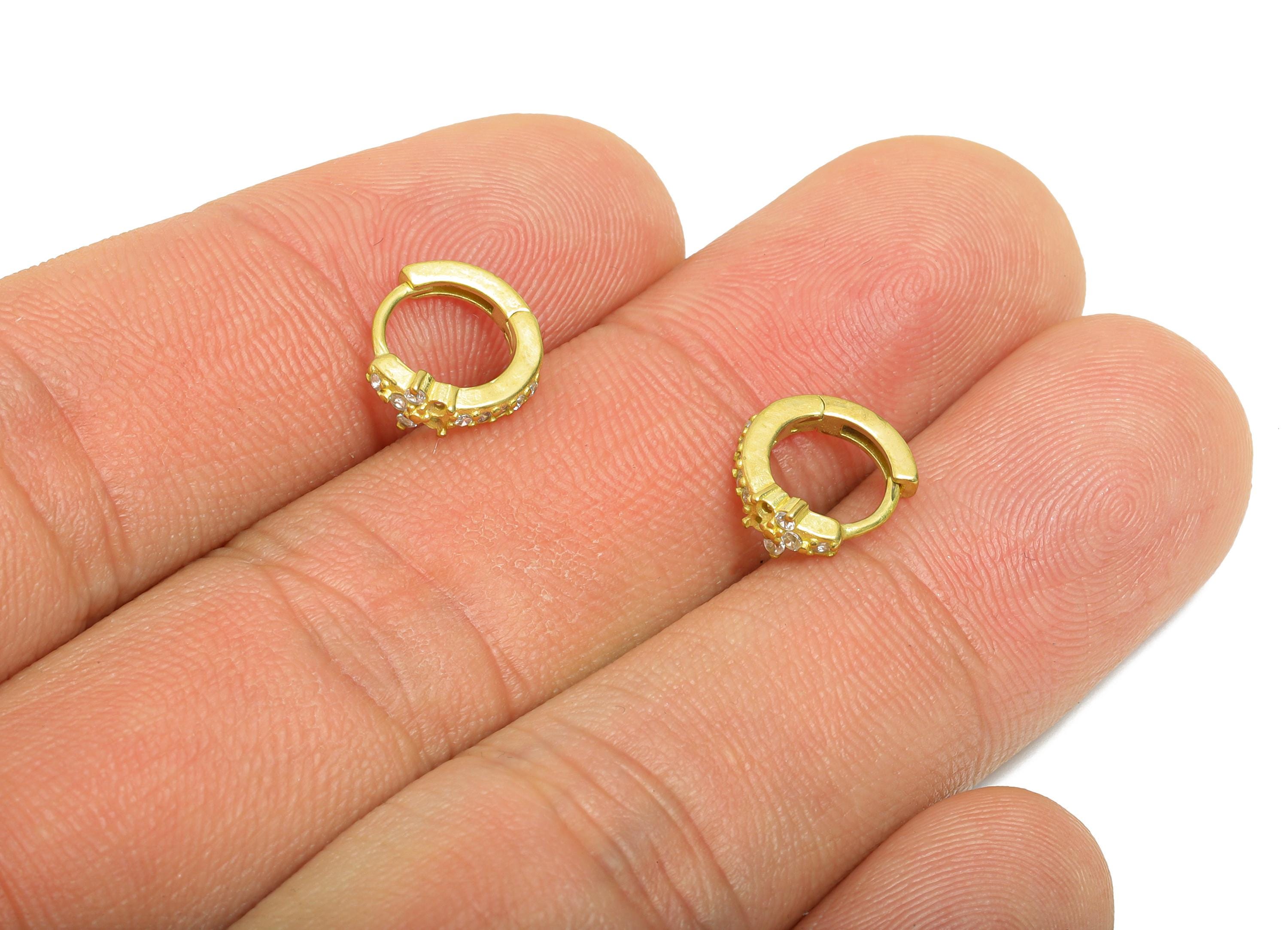 Brass CZ Floral Huggie Hoop Earring - Mini Raw Brass Flower Zircon Earring - Huggie Hoop Clasp - Everyday Wear - 10.48x9.43x4mm - PP11282 - DOMEDBAZAAR