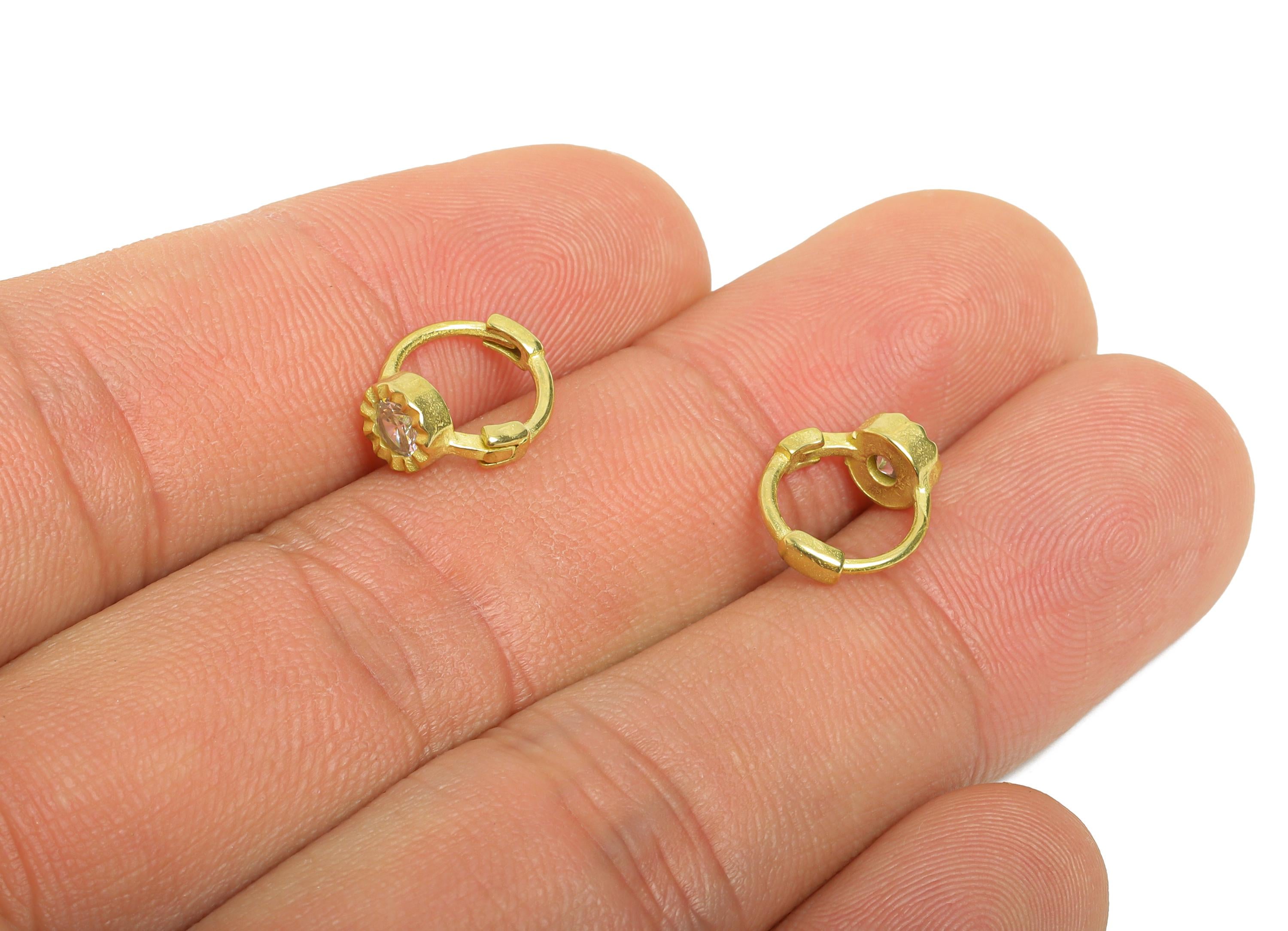 Brass CZ Huggie Hoop Earring - Raw Brass Ring Clear Cubic Zircon Hoop Earring - Brass Huggie Hoop - Everyday Wear - 11.2x9.46x5mm- PP11340 - DOMEDBAZAAR
