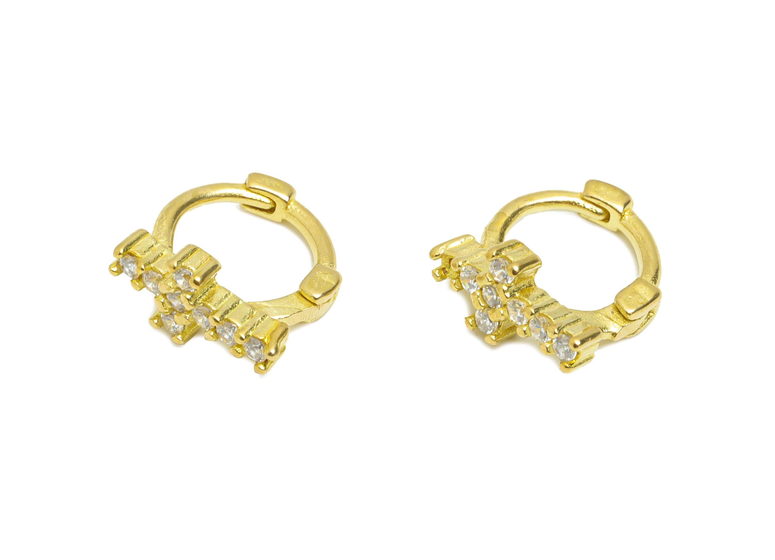 Brass CZ Cross Huggie Hoop Earring - Raw Brass Geometric Zircon Earring - Huggie Hoop Clasp - Everyday Wear - 9.46x8.54x4.33mm - PP11350 - DOMEDBAZAAR