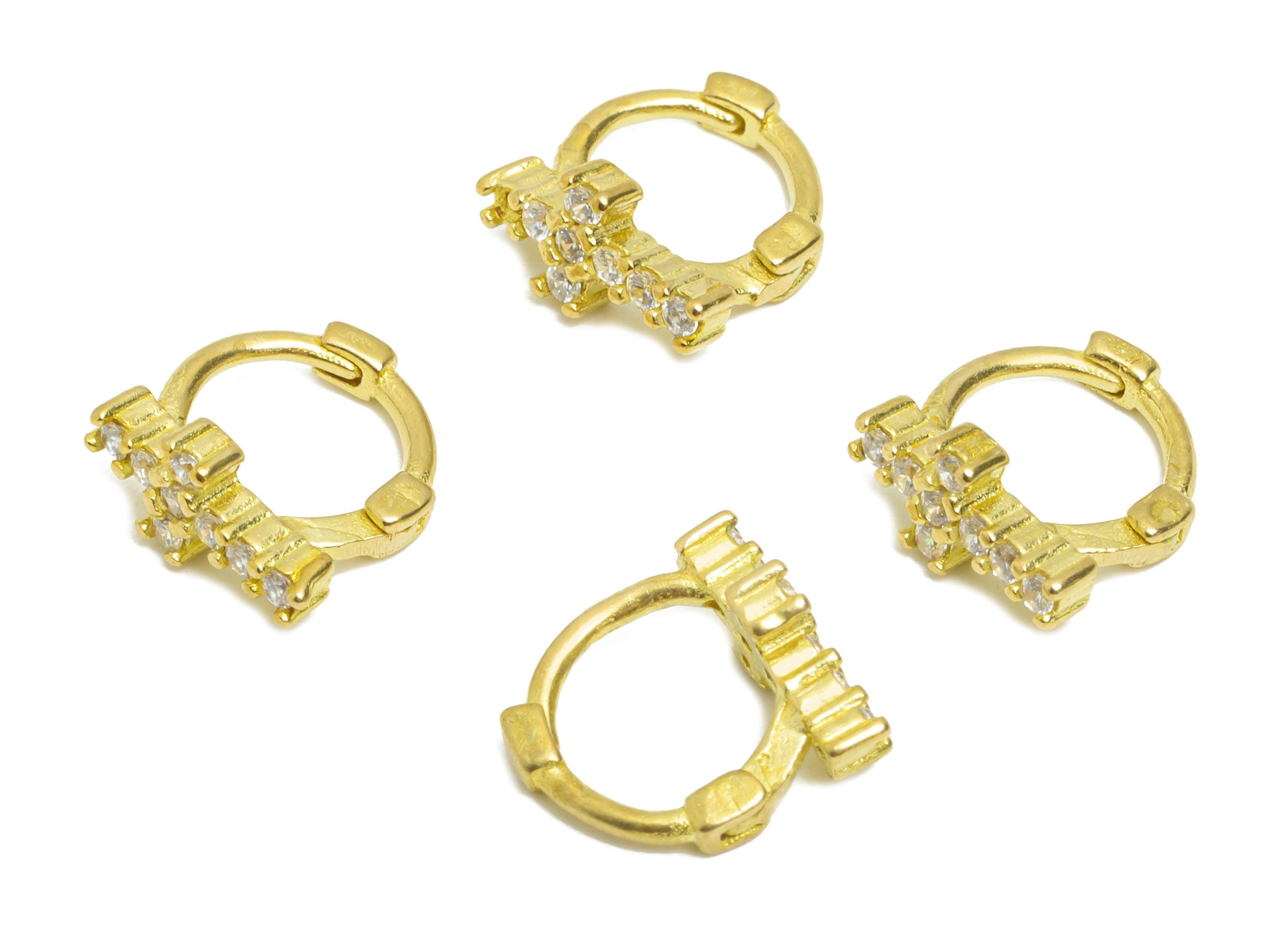 Brass CZ Cross Huggie Hoop Earring - Raw Brass Geometric Zircon Earring - Huggie Hoop Clasp - Everyday Wear - 9.46x8.54x4.33mm - PP11350 - DOMEDBAZAAR