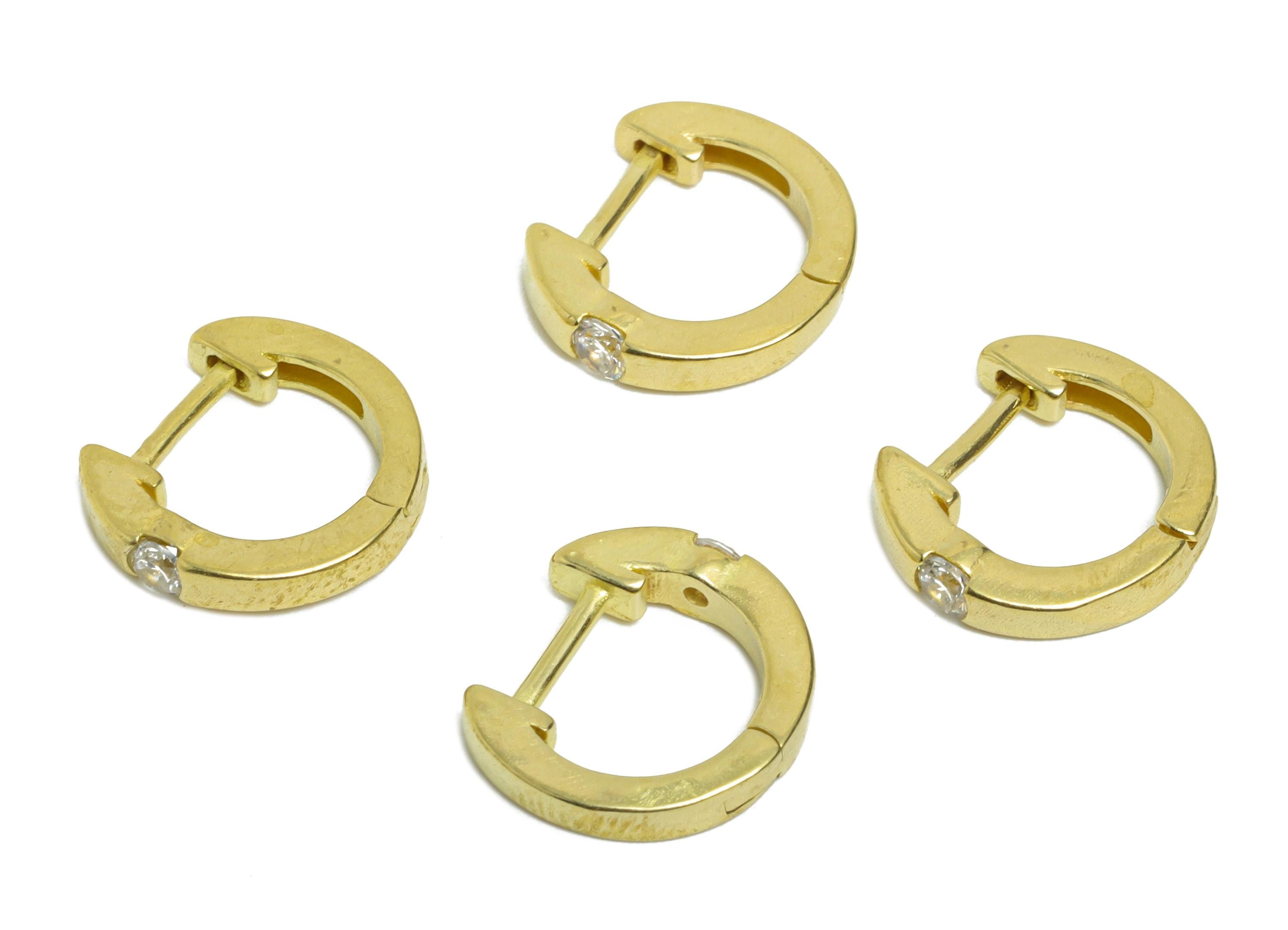 Brass CZ Huggie Hoop Earrings - Raw Brass Dainty Cubic Zircon Earrings - Minimalist Huggie Hoop - Everyday Wear - 12.17x11x2.52mm - PP11327 - DOMEDBAZAAR