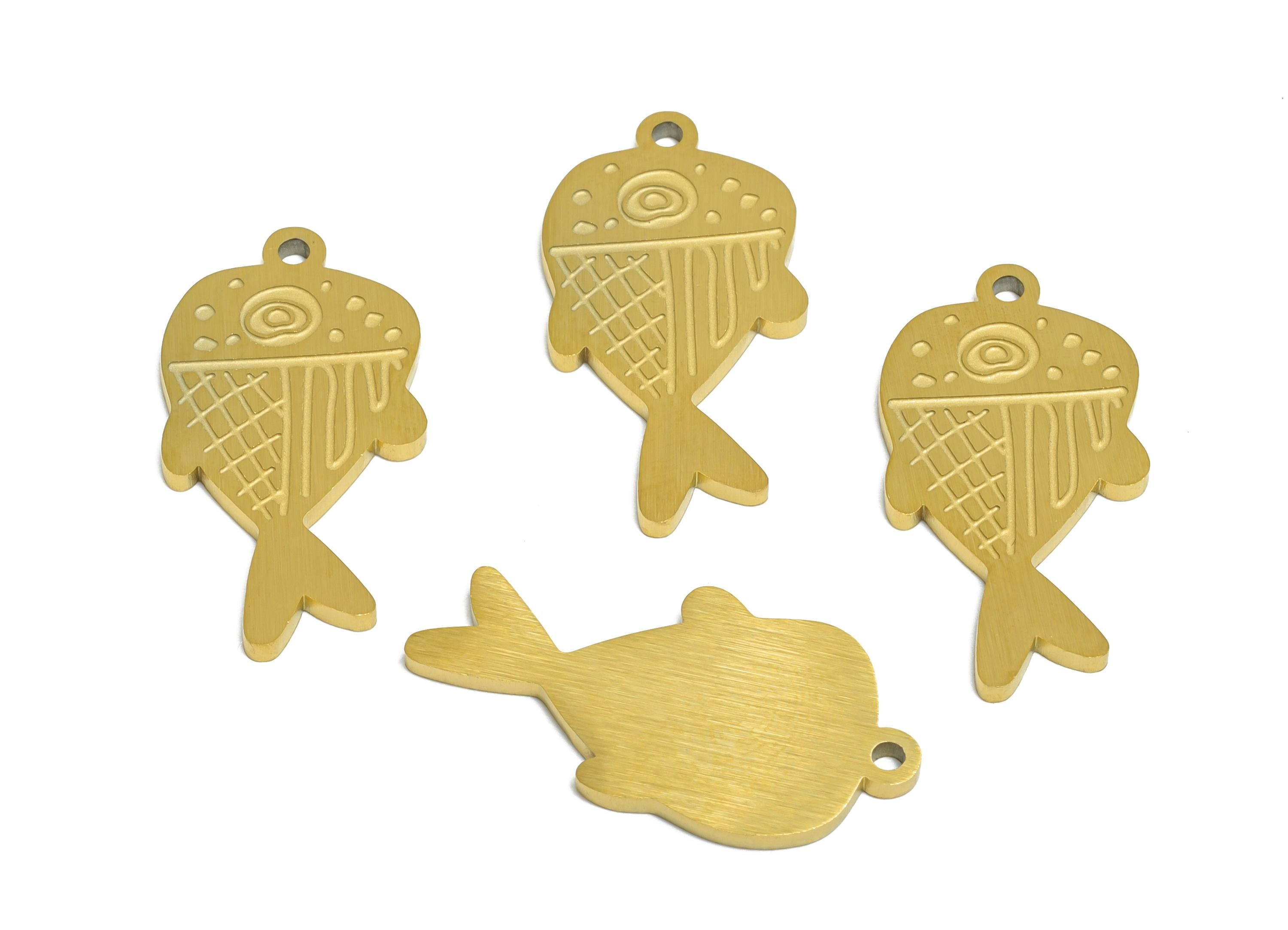 Stainless Steel Fish Charm - Textured Marine Life Fish Pendant - Customizable Kawaii Steel Pendant - Real Vacuum Plating - 24x12x1mm -SS2738 - DOMEDBAZAAR