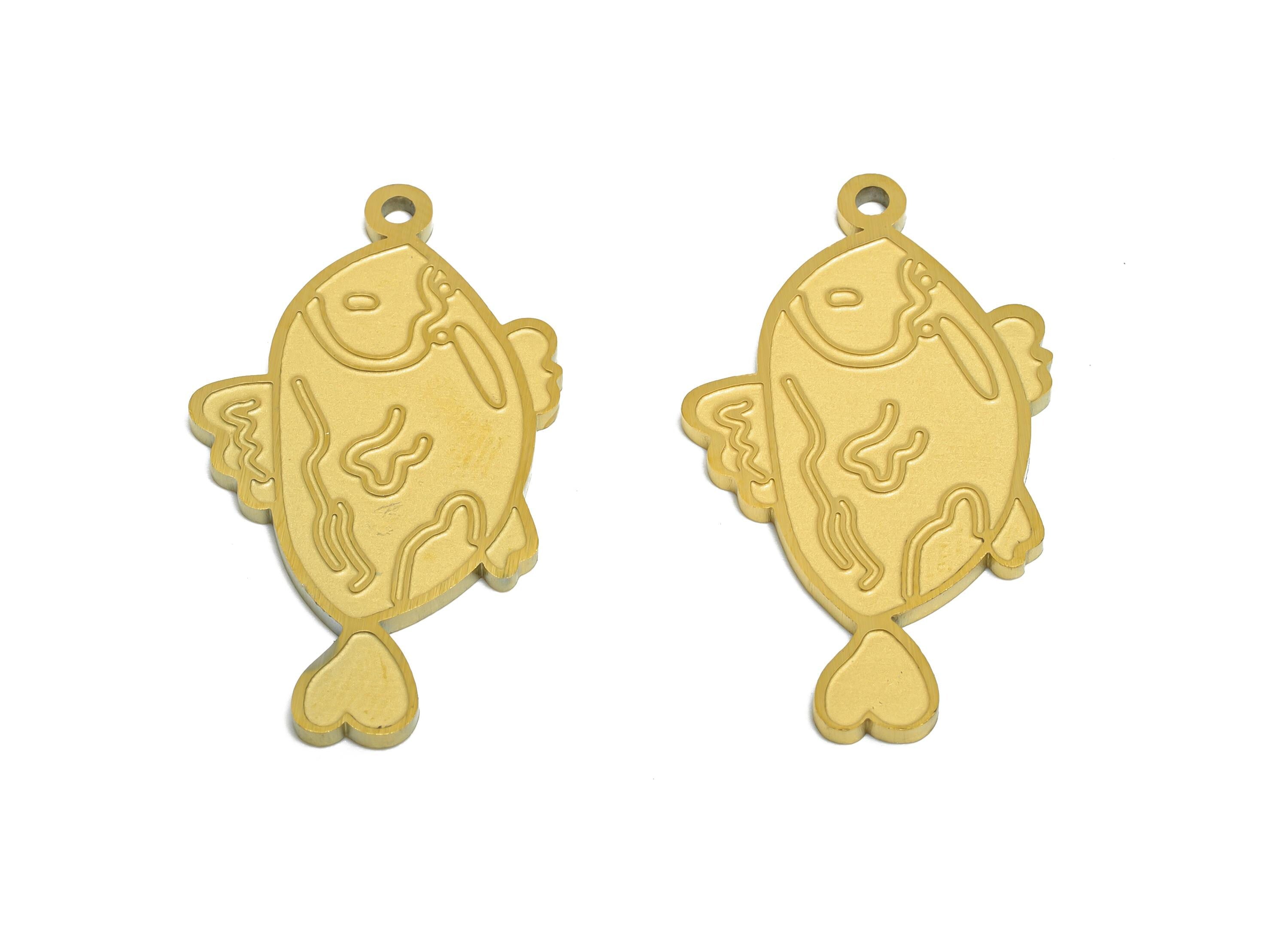 Steel Novelty Fish Charm - Textured Marine Life Pendant - Customizable Cartoon Fish Pendant - Real Vacuum Plating - 29x16x1.5mm - SS2743 - DOMEDBAZAAR
