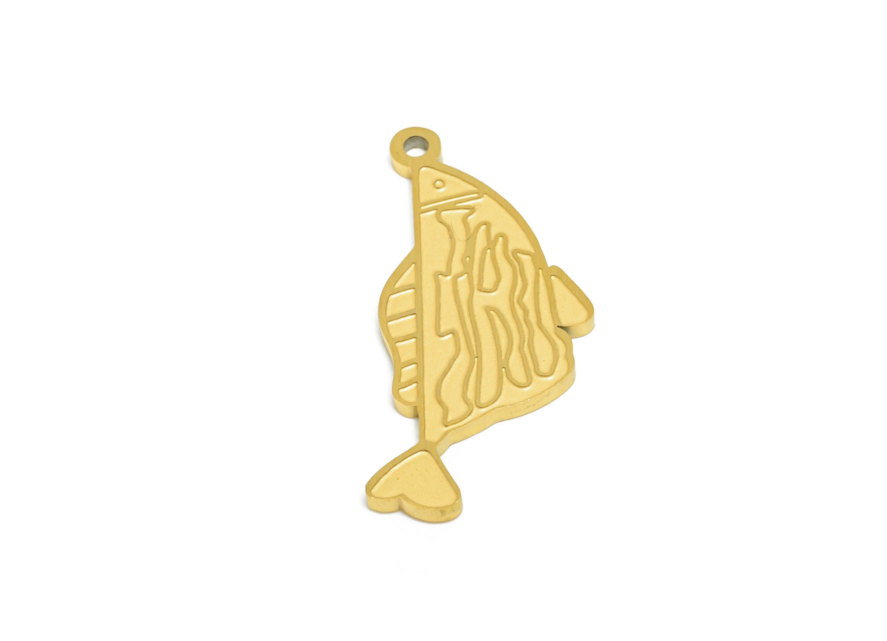 Steel Abstract Fish Pendant - Flat Marine Life Pendant - Customizable Modern Minimalist Charm - Real Vacuum Plating - 27x12x1.5mm - SS2744 - DOMEDBAZAAR