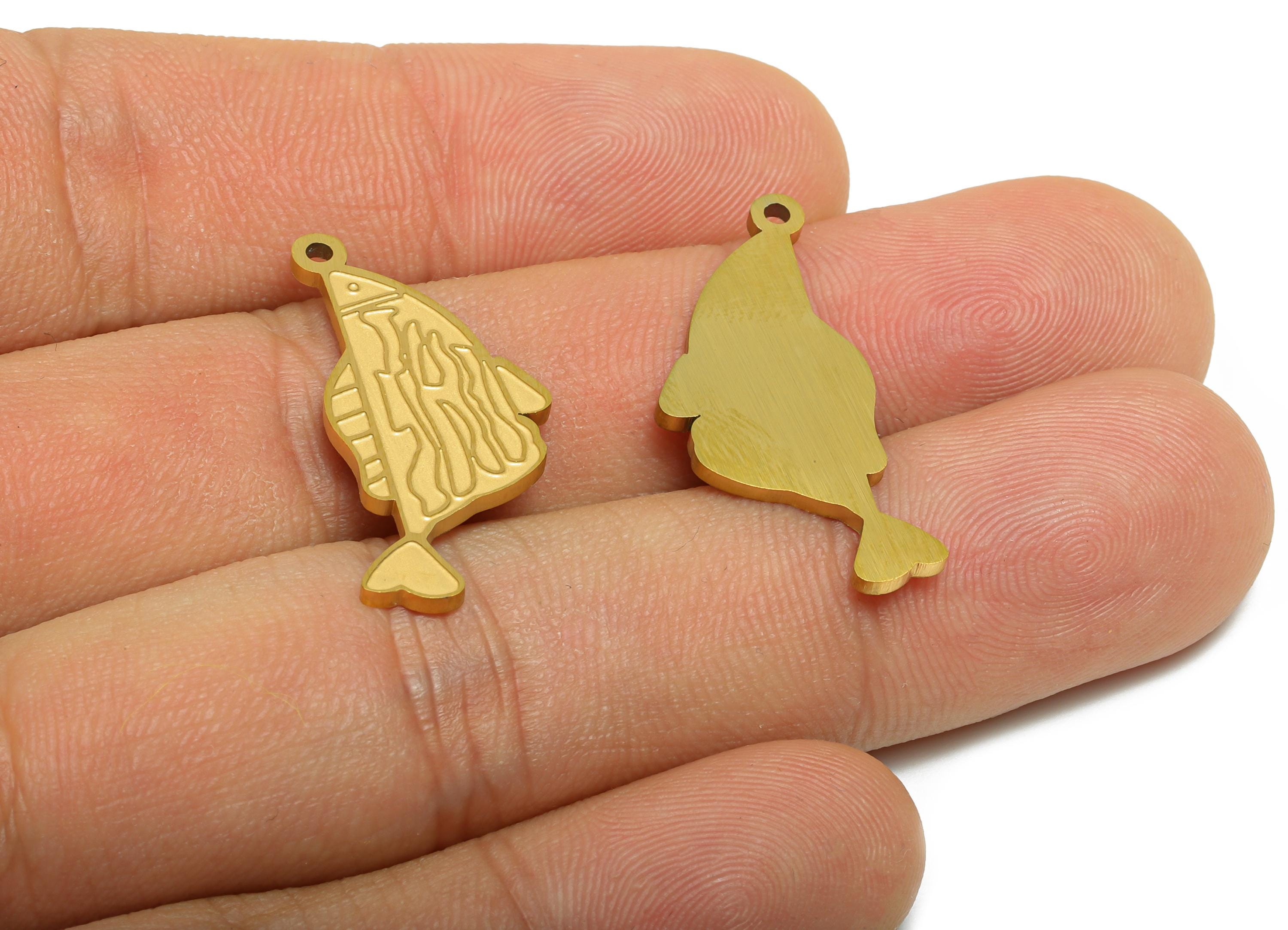 Steel Abstract Fish Pendant - Flat Marine Life Pendant - Customizable Modern Minimalist Charm - Real Vacuum Plating - 27x12x1.5mm - SS2744 - DOMEDBAZAAR