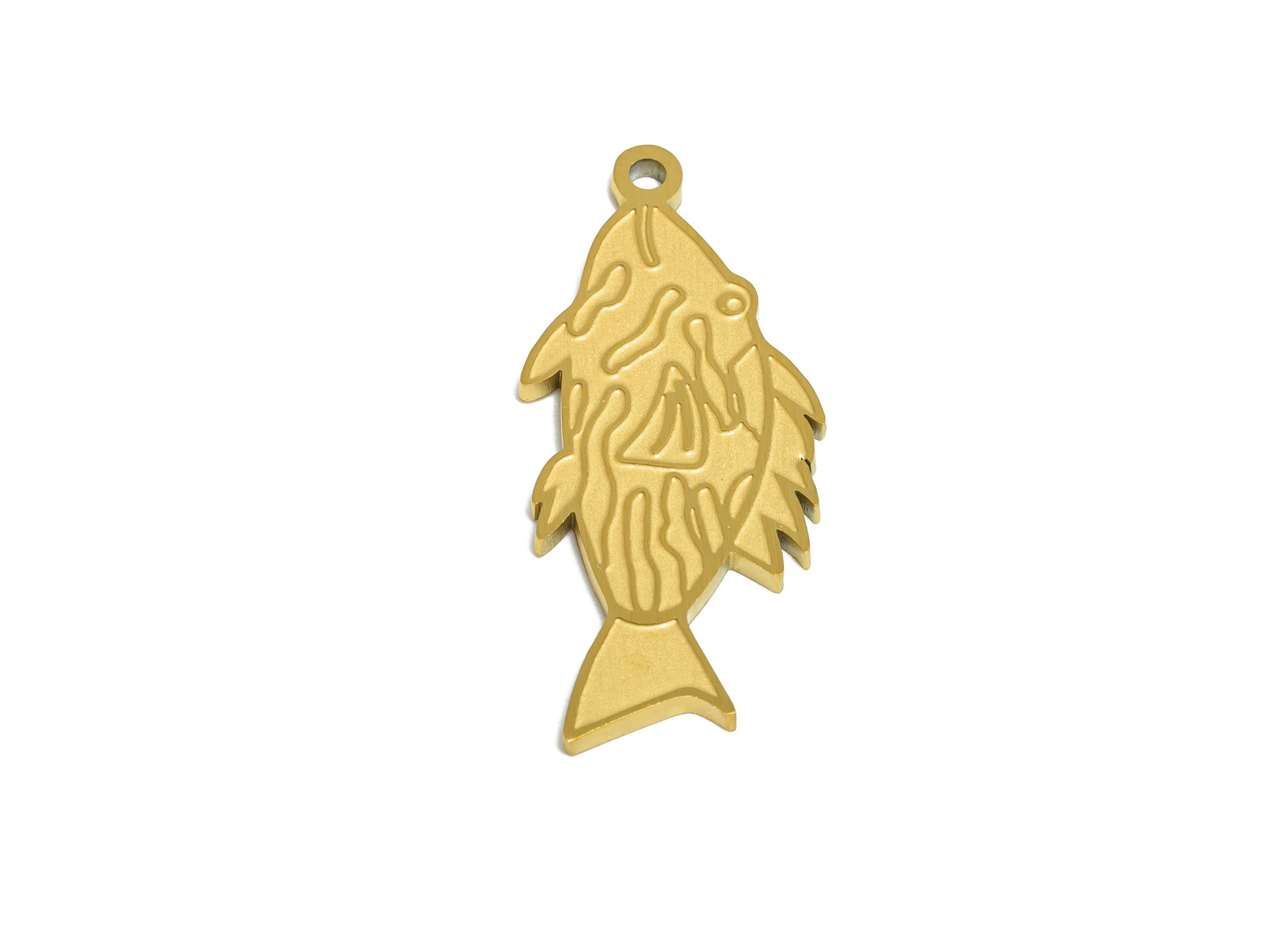 Steel Abstract Fish Pendant - Flat Marine Life Pendant - Customizable Modern Minimalist Charm - Real Vacuum Plating - 29x12x1mm - SS2742 - DOMEDBAZAAR