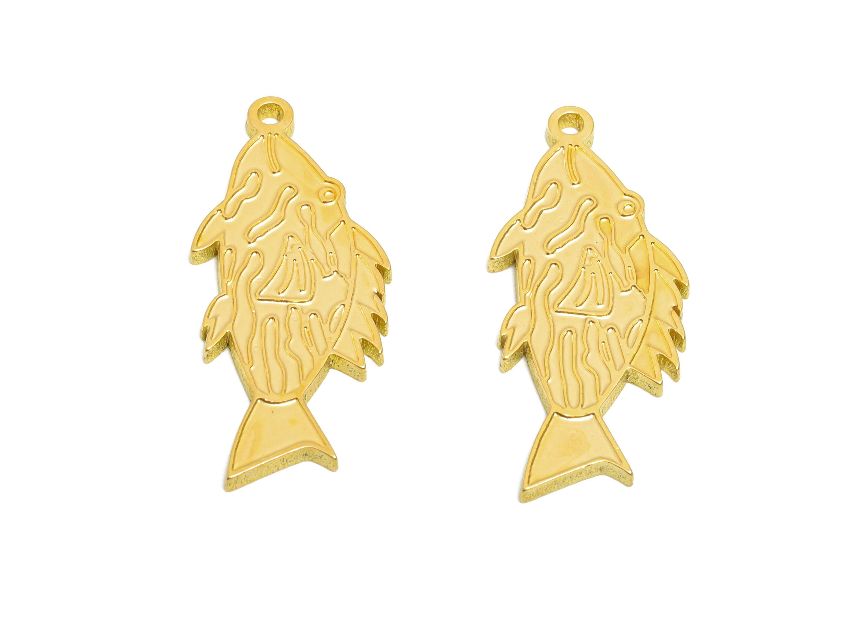 Raw Brass Fish Charm - Textured Marine Life Pendant - Customizable Abstract Sea Life Charm - DIY Jewelry Ocean Theme - 27x12x1.5mm - PP11449 - DOMEDBAZAAR