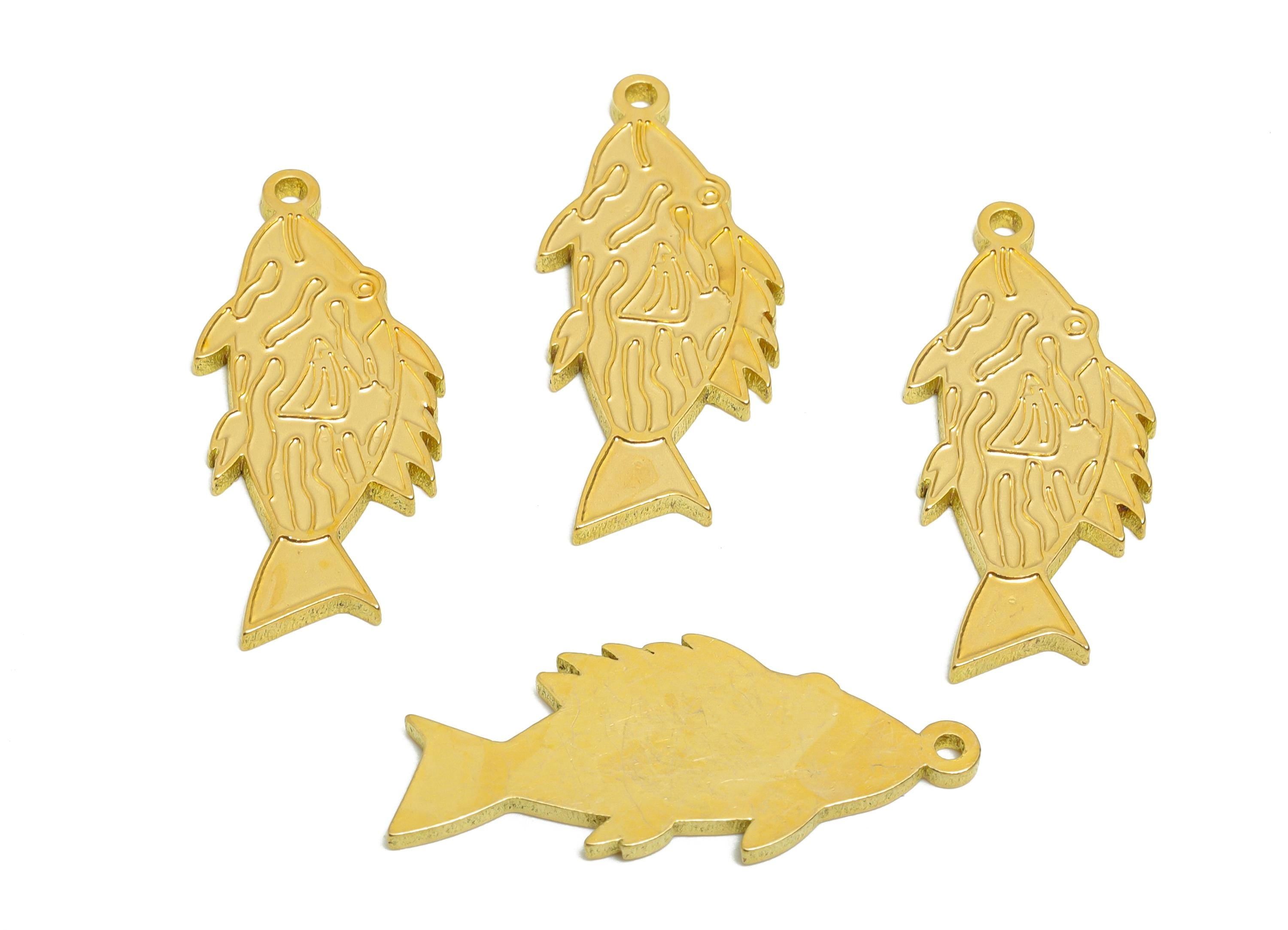 Raw Brass Fish Charm - Textured Marine Life Pendant - Customizable Abstract Sea Life Charm - DIY Jewelry Ocean Theme - 27x12x1.5mm - PP11449 - DOMEDBAZAAR