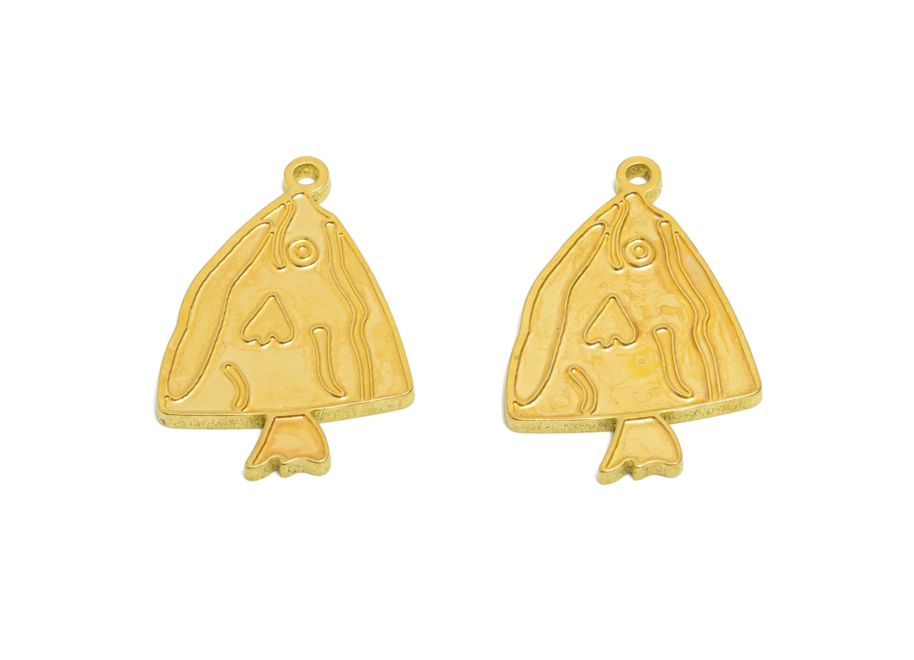 Brass Fish Charm - Textured Marine Life Pendant - Customizable Abstract Patterned Charm - DIY Jewelry Ocean Theme - 27x12x1.5mm - PP11448 - DOMEDBAZAAR