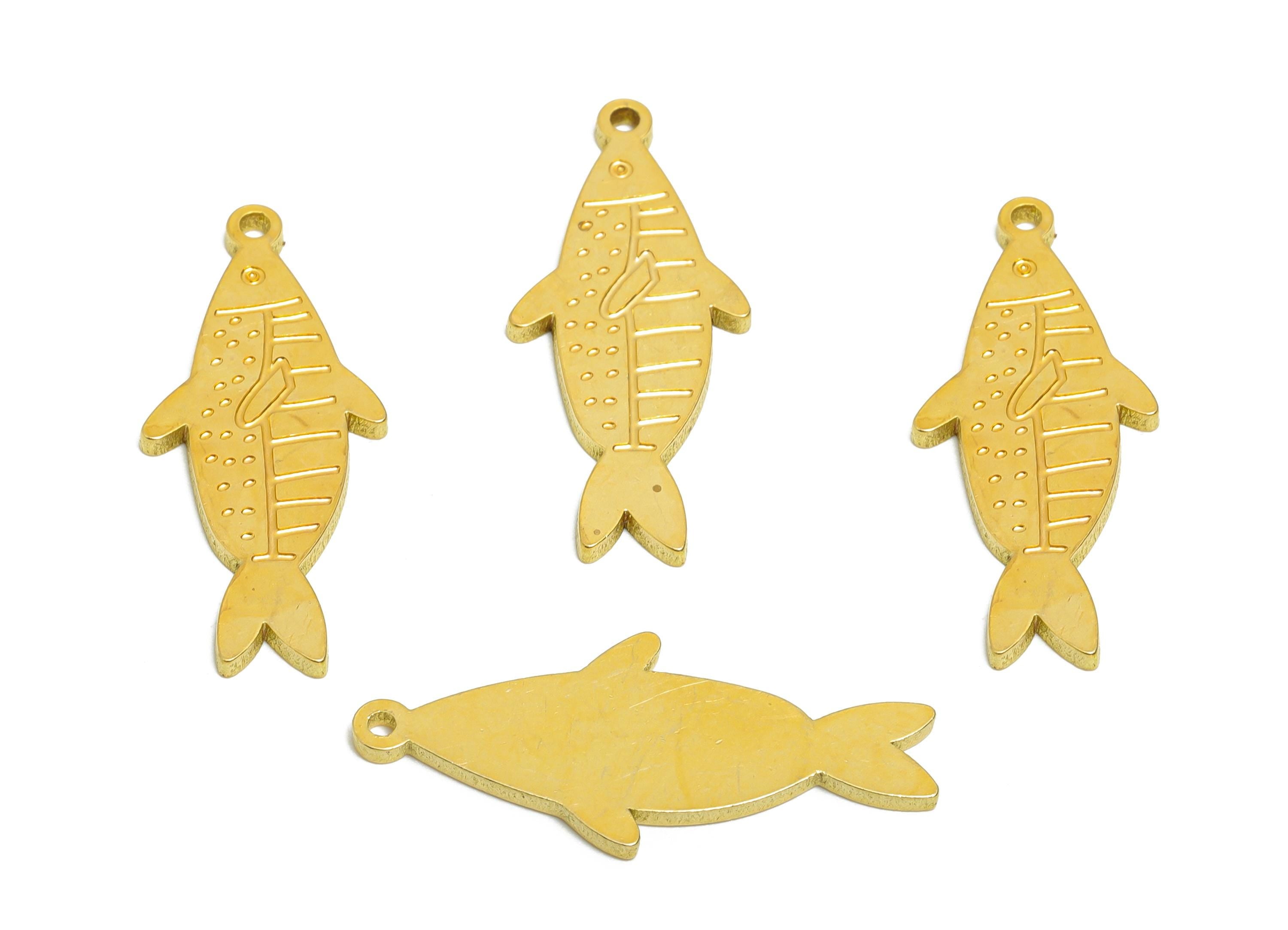 Brass Engraved Fish Pendant - Textured Marine Life Pendant - Customizable Laser Cut Charm - Whimsical Fish Design - 29.6x12.9x1mm - PP11442 - DOMEDBAZAAR