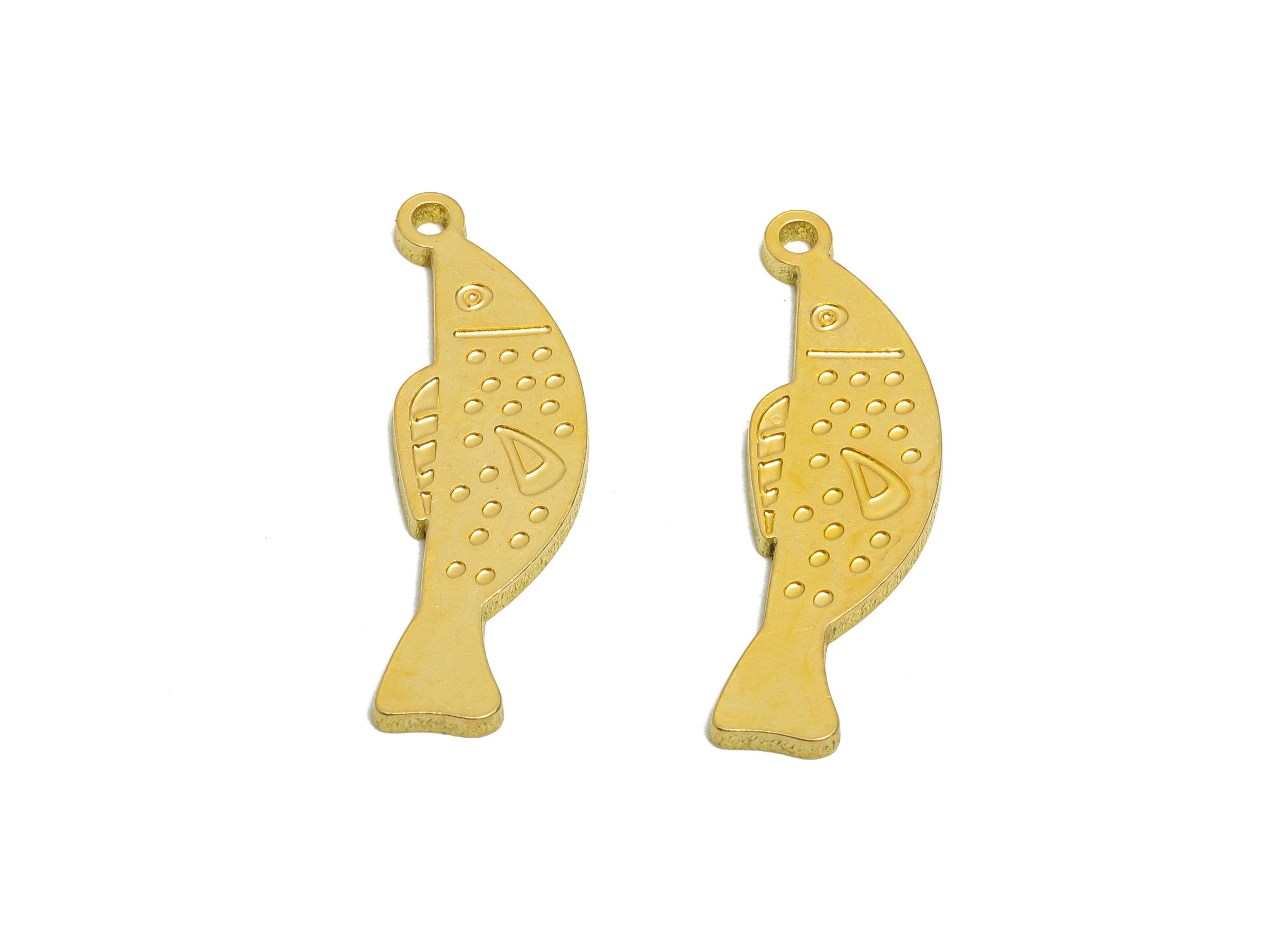 Brass Engraved Fish Pendant - Textured Marine Life Pendant - Customizable Laser Cut Charm - Whimsical Fish Design - 27x9x1.5mm - PP11443 - DOMEDBAZAAR