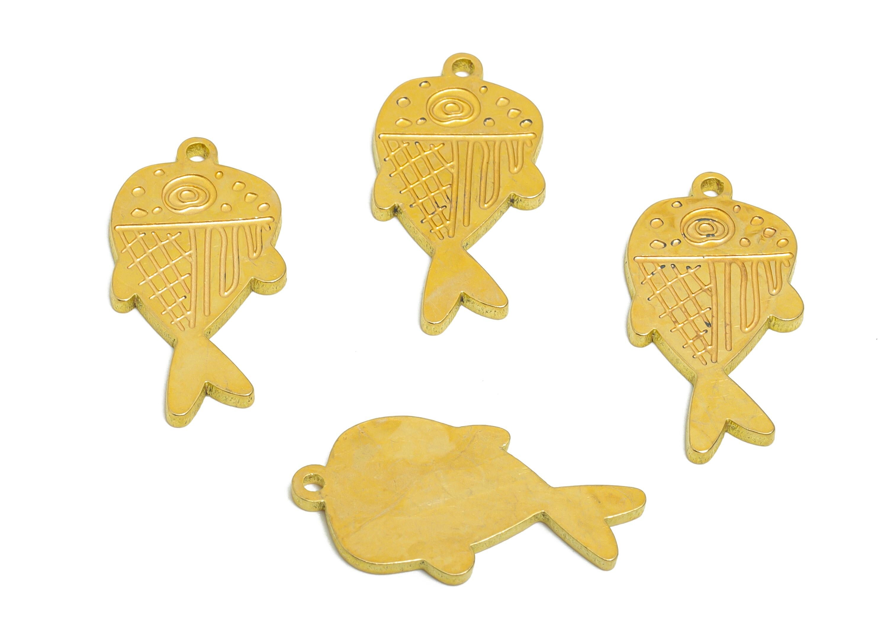Brass Engraved Fish Pendant - Cute Marine Life Pendant - Customizable Laser Cut Charm - Whimsical Fish Charm - 24x12.77x1.5mm - PP11445 - DOMEDBAZAAR
