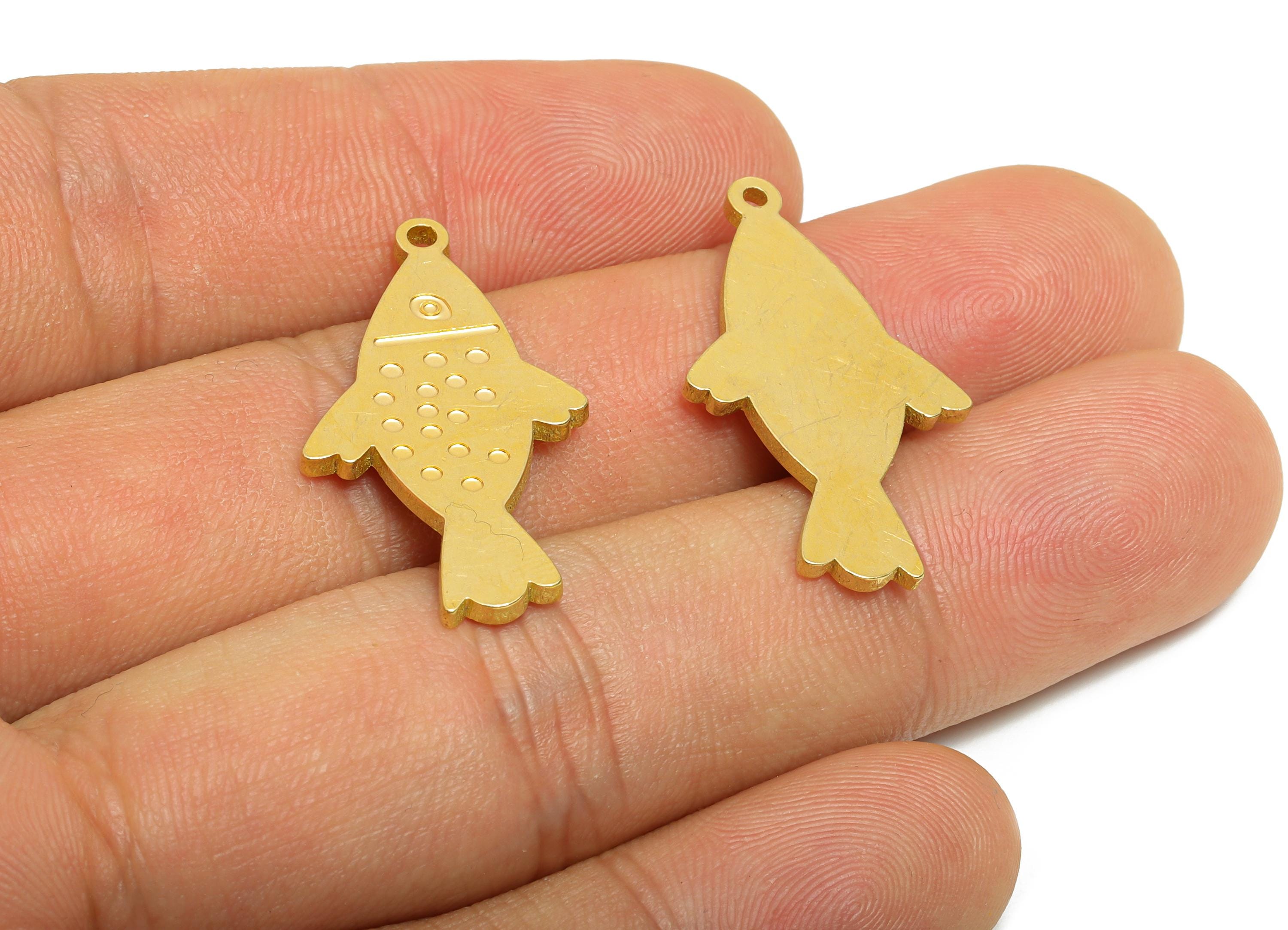 Brass Engraved Fish Pendant - Cute Marine Life Pendant - Customizable Laser Cut Charm - Fun Animal Jewelry Charm - 29x16x1.5mm - PP11446 - DOMEDBAZAAR