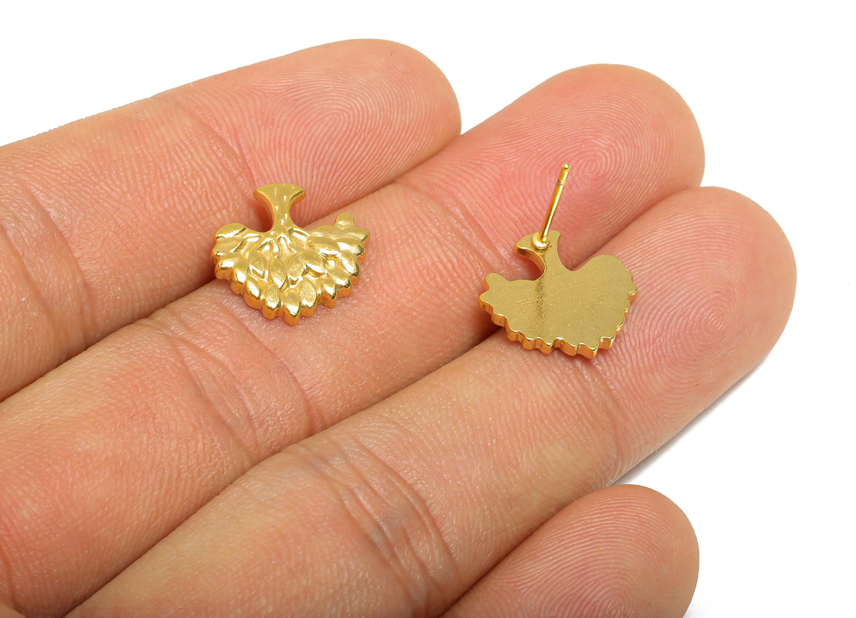 Steel Tree Stud Earring - Steel Tree Of Life Earring Post - Nature Woodland Stud Earring - 24k Real Vacuum Plating - 12x12x1mm - SS2726G - DOMEDBAZAAR