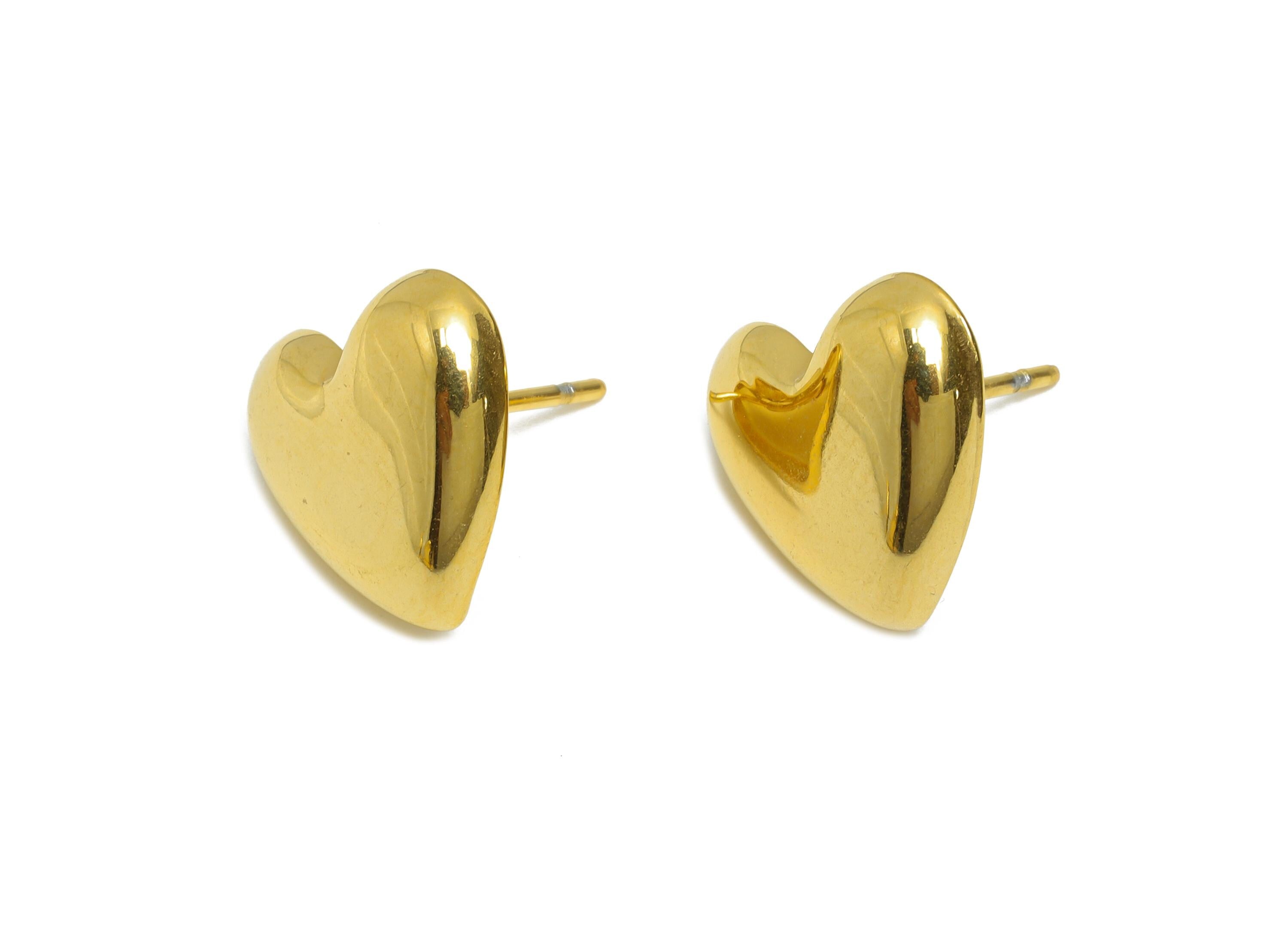 Steel Heart Stud Earring - Steel Romantic Stud Earring - Valentine Jewelry - Stainless Steel Post - 24K Real Vacuum Plated-11x12x3mm-SS2713G