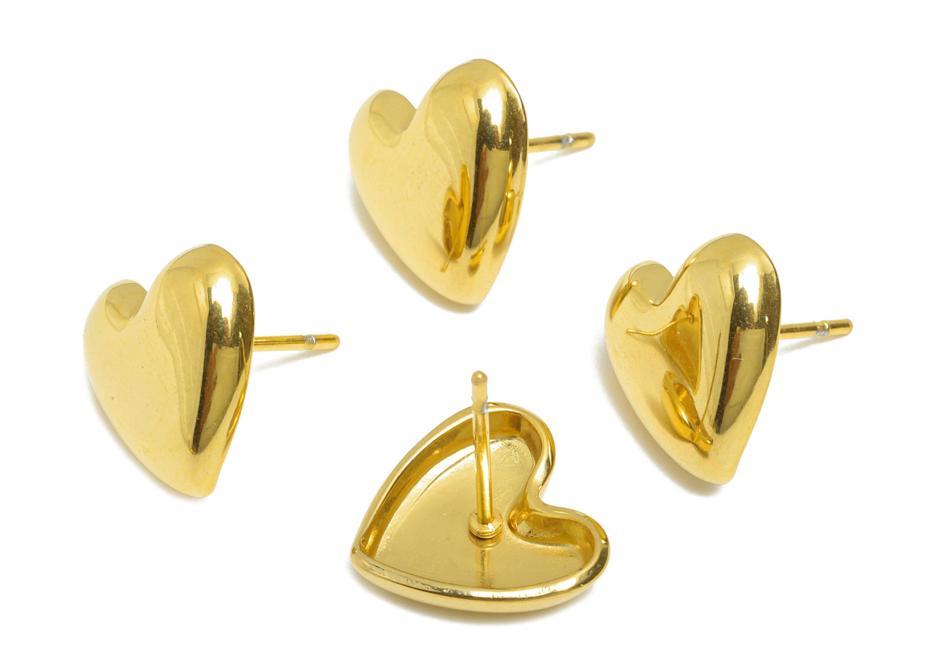 Steel Heart Stud Earring - Steel Romantic Stud Earring - Valentine Jewelry - Stainless Steel Post - 24K Real Vacuum Plated-11x12x3mm-SS2713G