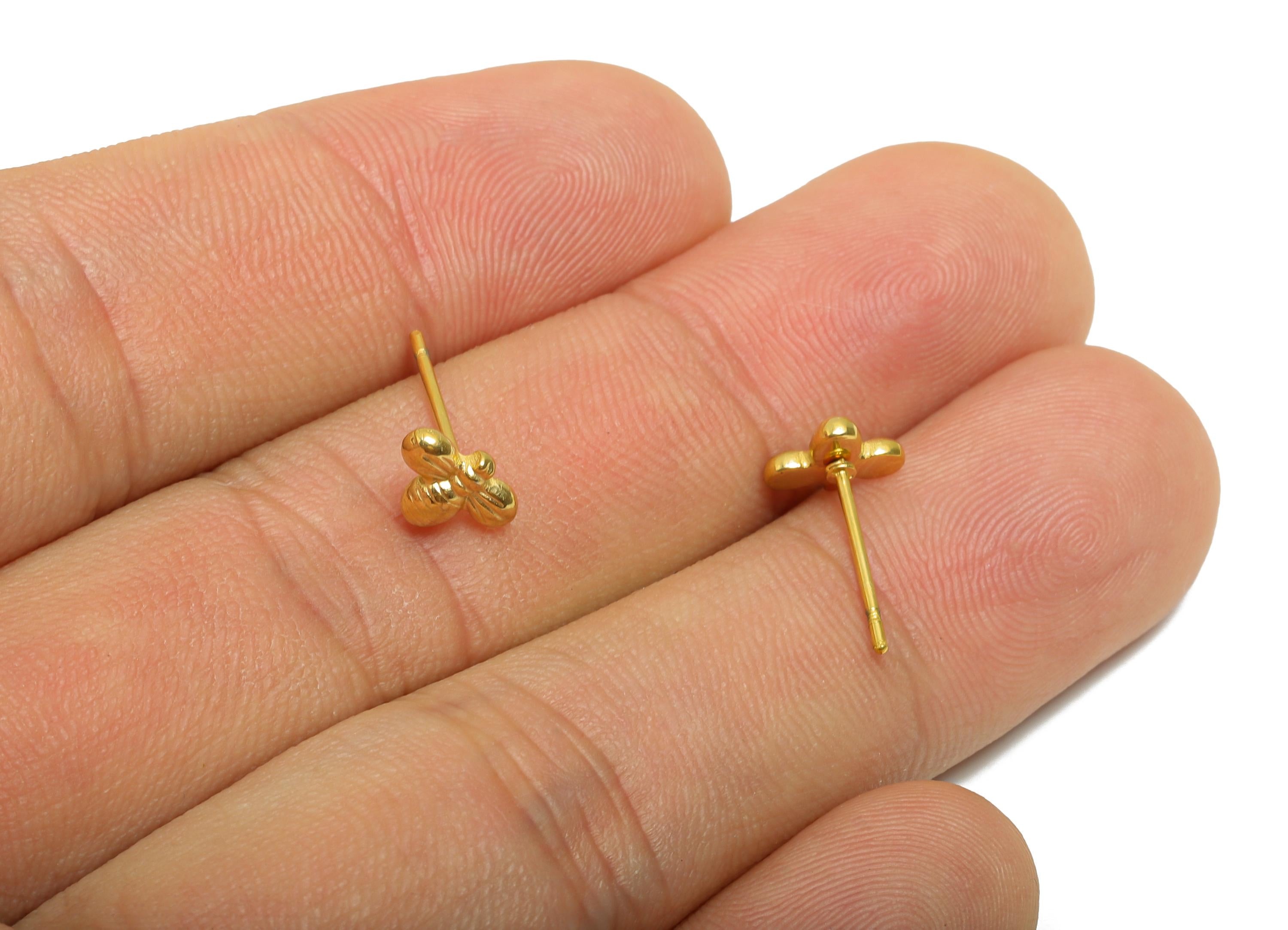 Steel Bee Stud Earring - Steel Tiny Bee Earring Stud - Textured Whimsical Stud Earring - 24K Real Vacuum Plating - 10x9x3.44mm - SS2723G - DOMEDBAZAAR