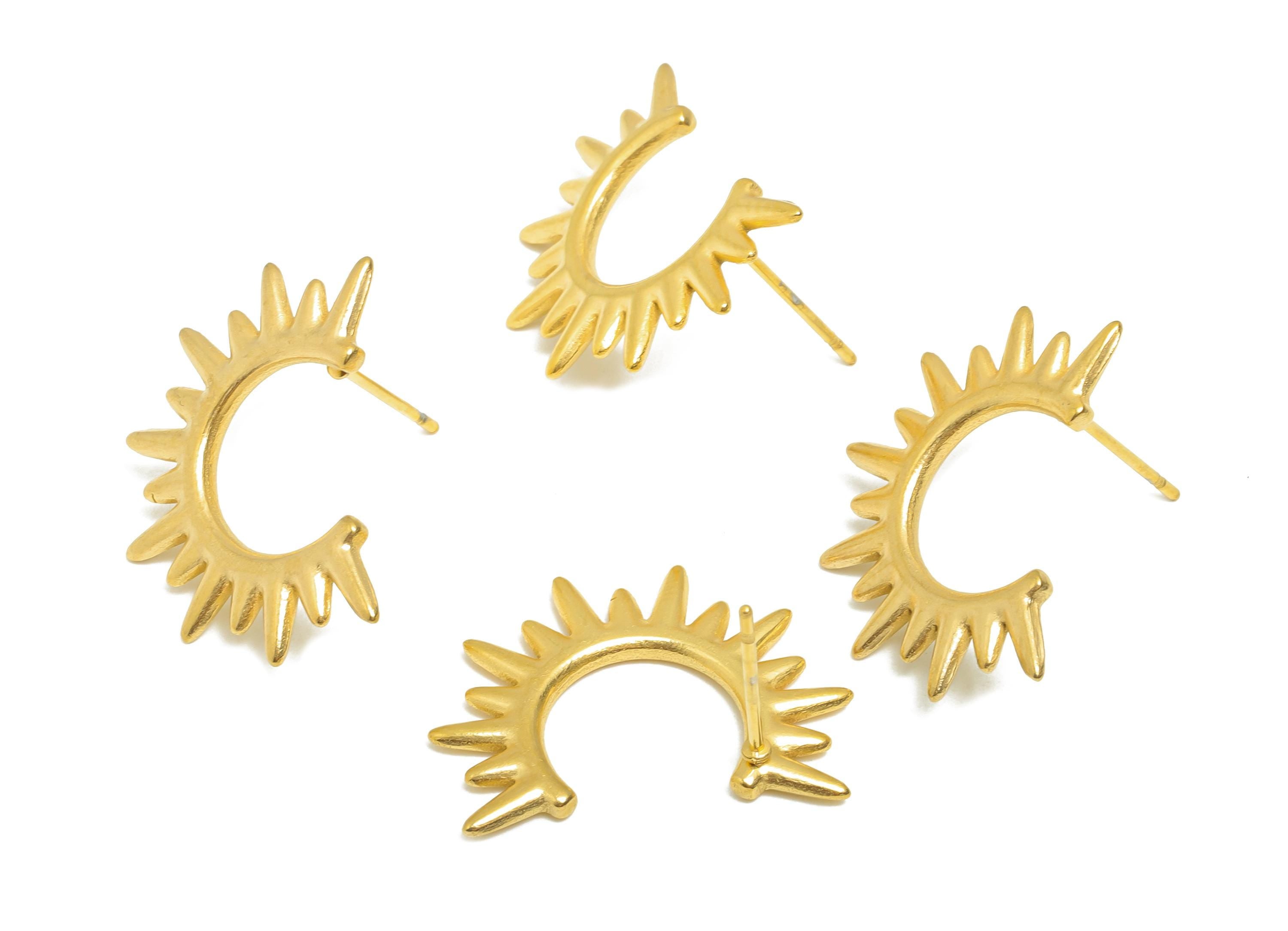 Steel Spiked Stud Earring - Steel Open Hoop Punk Style Earring Post - Bold Rocker Earring - 24k Real Vacuum Plating - 23x23x1mm -SS2711G - DOMEDBAZAAR