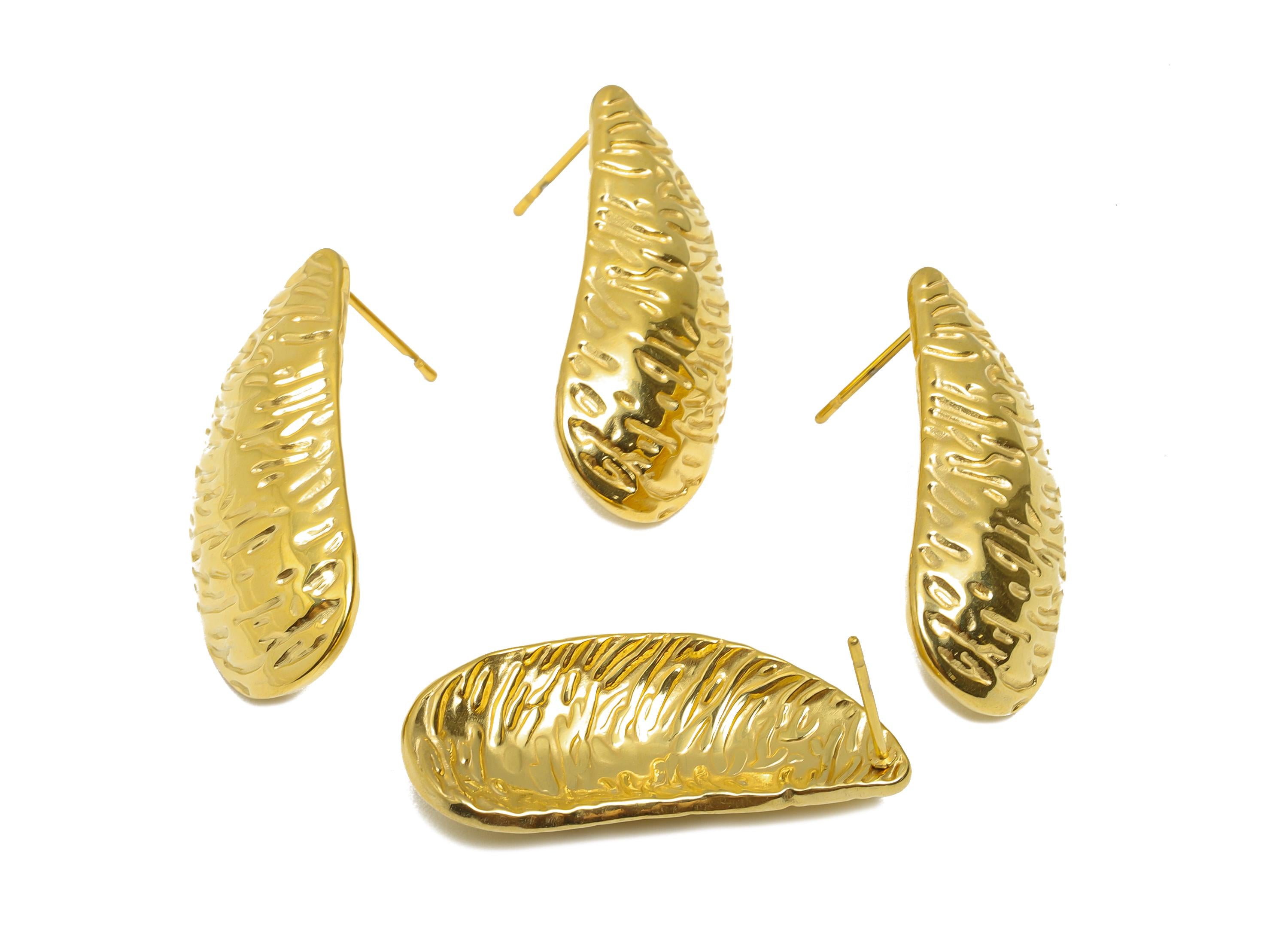 Steel Abstract Stud Earring - Steel Textured Earring Post - Steel Handcrafted Look Earring - 24K Real Gold Plating - 12x12x1mm - SS2712G - DOMEDBAZAAR