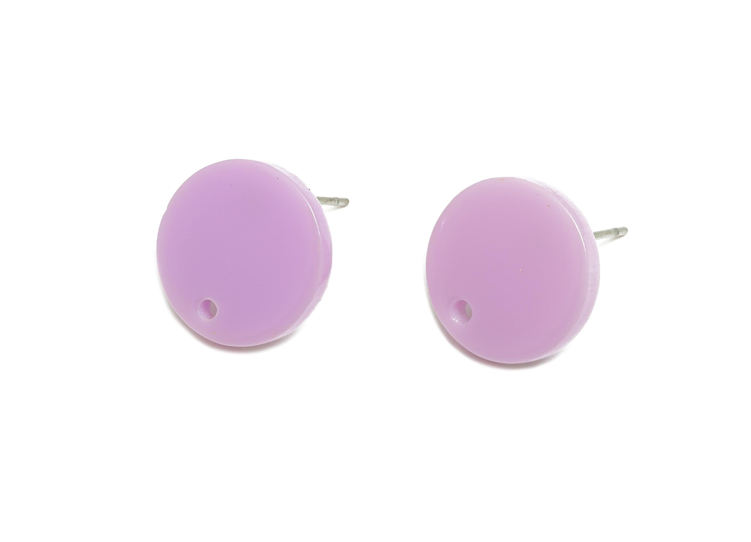 Acrylic Round Earring Stud - Purple Acrylic Round Earrings Post - Stainless Steel Stud - Smooth Surface Earring Post - 15x15x2mm-AC1385-A675 - DOMEDBAZAAR