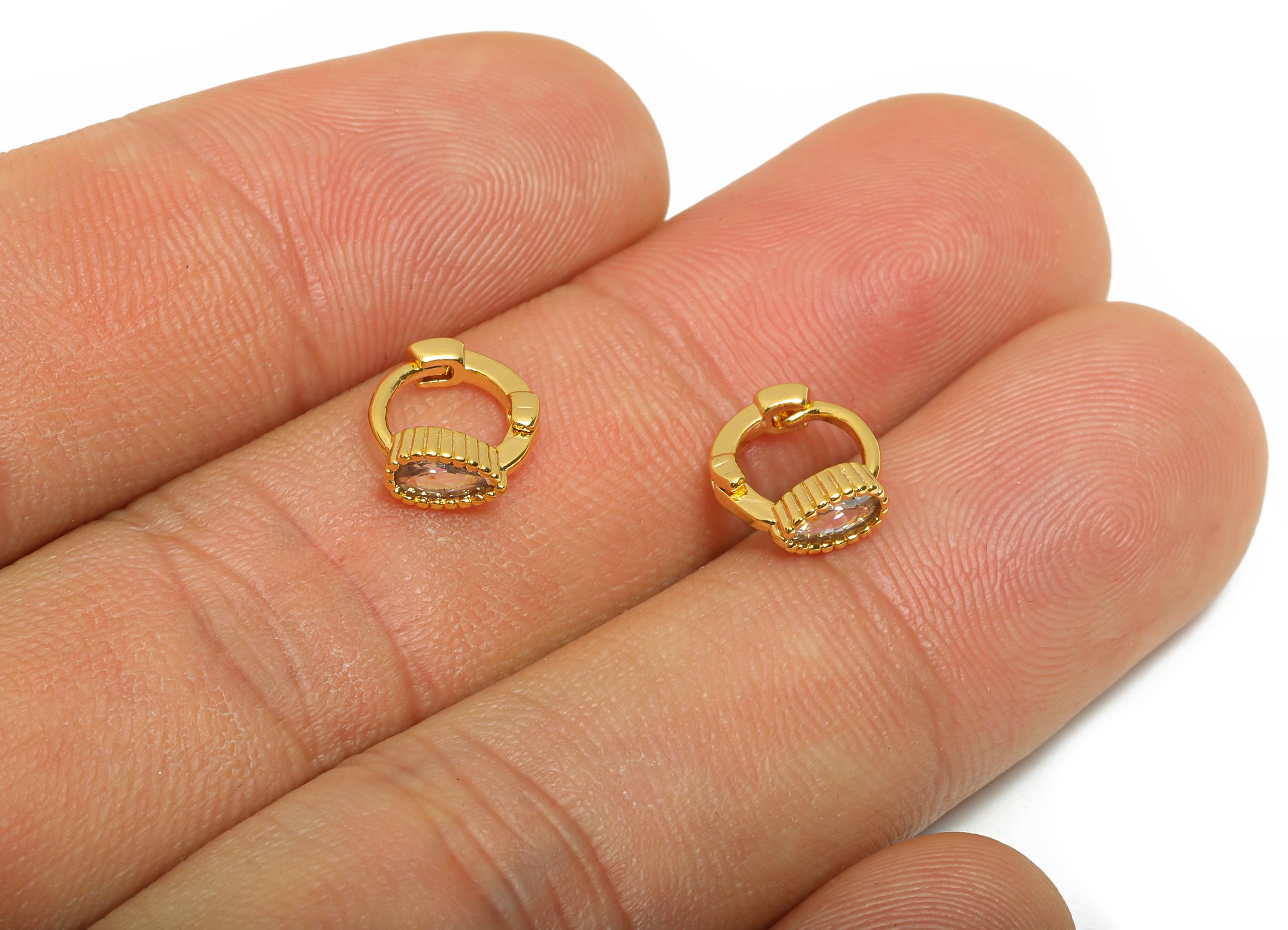 Brass CZ Teardrop Huggie Hoop Earring - Brass Zircon Hoop Earring - Drop Huggie Hoop - 18K Real Gold Plated - 9x8x4mm - RGP10862 - DOMEDBAZAAR